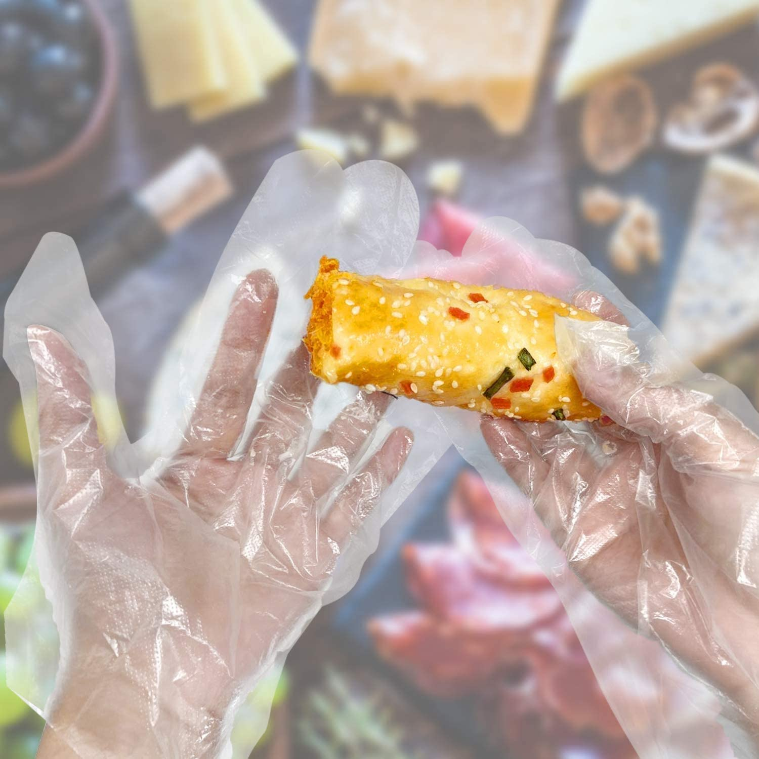 300PCS Disposable Plastic Gloves, Latex Free Powder Free Clear Polyethylene Hand Gloves Non-Sterile for Cleaning- Cooking, Hair Coloring, Dishwashing, Food Handling, Large image number 1