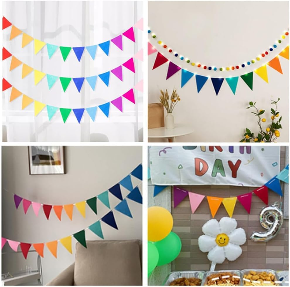 48Pcs Rainbow Pennant Banner, Betterjonny 4 Pack Felt Fabric Flags Pennant Banners Triangle Flag for Party Wedding Christmas Birthday Bedroom Decoration image number 4