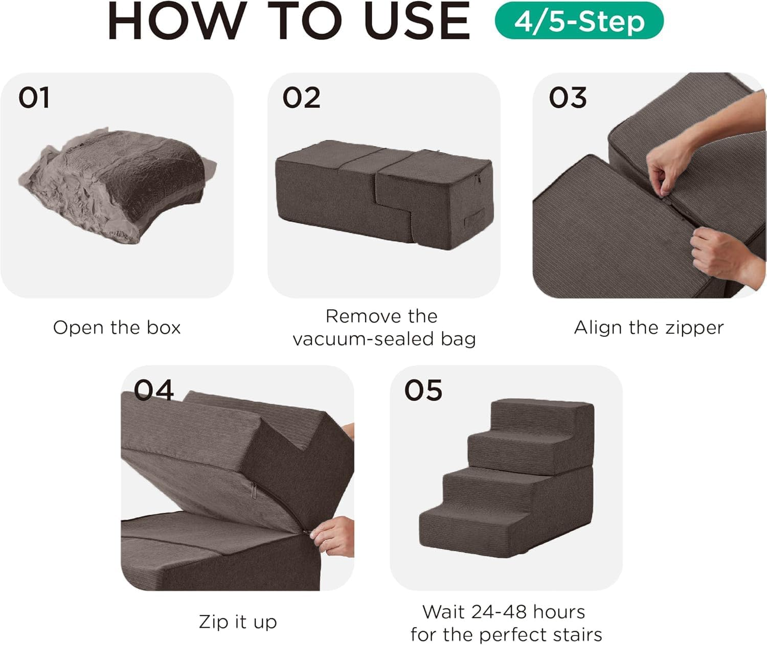 4 Tier Pet Steps for Sofas and Beds - Non-Slip Pet Ramps with Removable and Washable Shells - Training Steps for Small Dogs and Cats, Brown image number 1