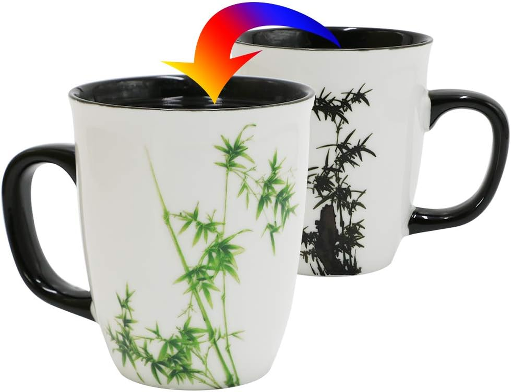 Funny Ceramic Magic Heat Color Changing Coffee Mug with Bamboo Printing for Women Personalized White Green Tea Cup Large Mugs for Mom,Girl, Grandma and Man 16 Oz image number 5