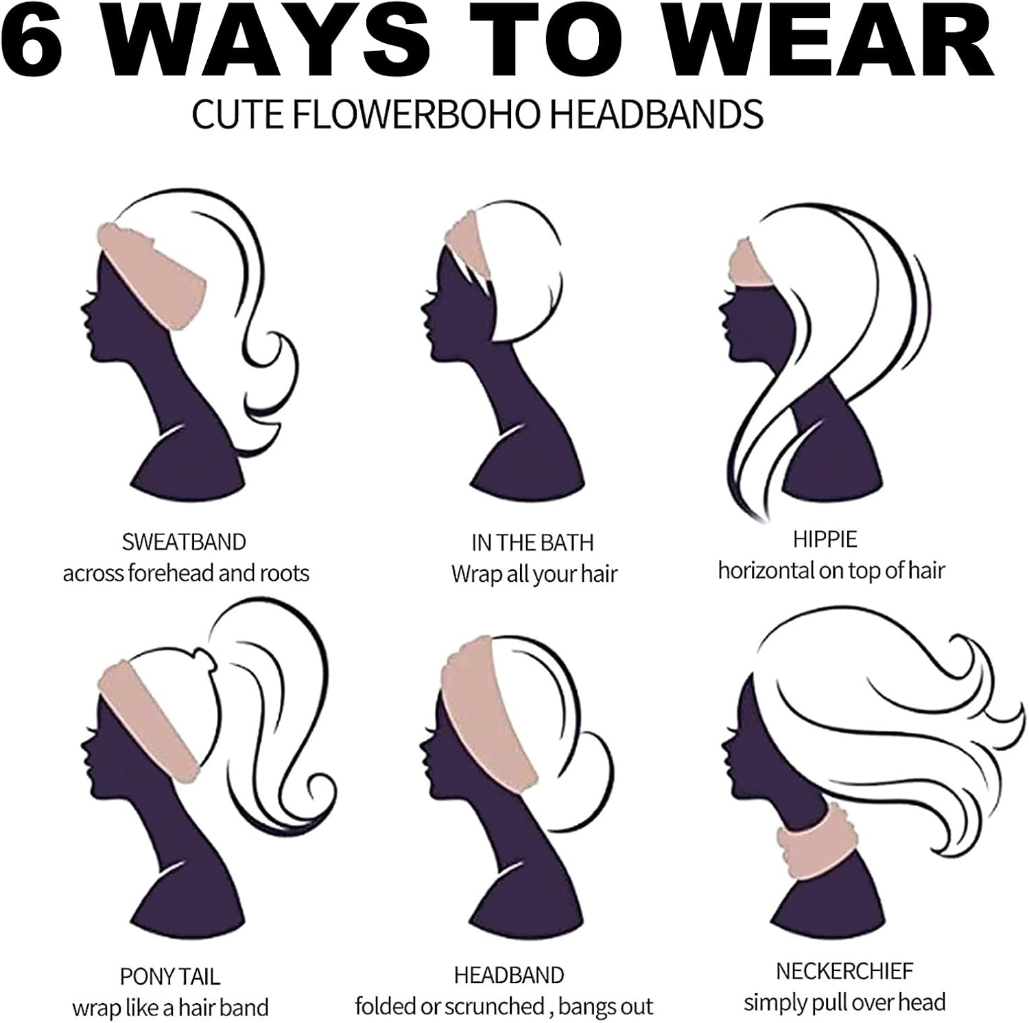 BSITSSS Pack of 5 Women'S Elastic Boho Hair Accessories Leopard Hair Band Summer for Yoga Fitness Short Hair Workout Running Sports image number 4