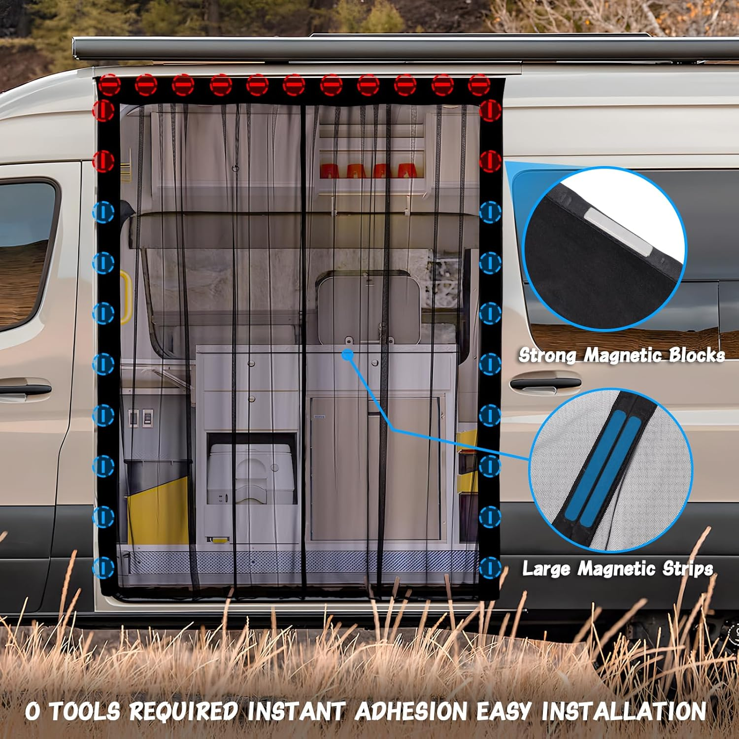 ZATOOTO Van Bug Screen Magnetic Side Sliding Door Van Mesh Screen Curtain Easy to Install and Remove, Universal Magnetic Fly Screen for Mercedes Sprinter Motorhome Campervan, 83"(H) X 59"(W) image number 6