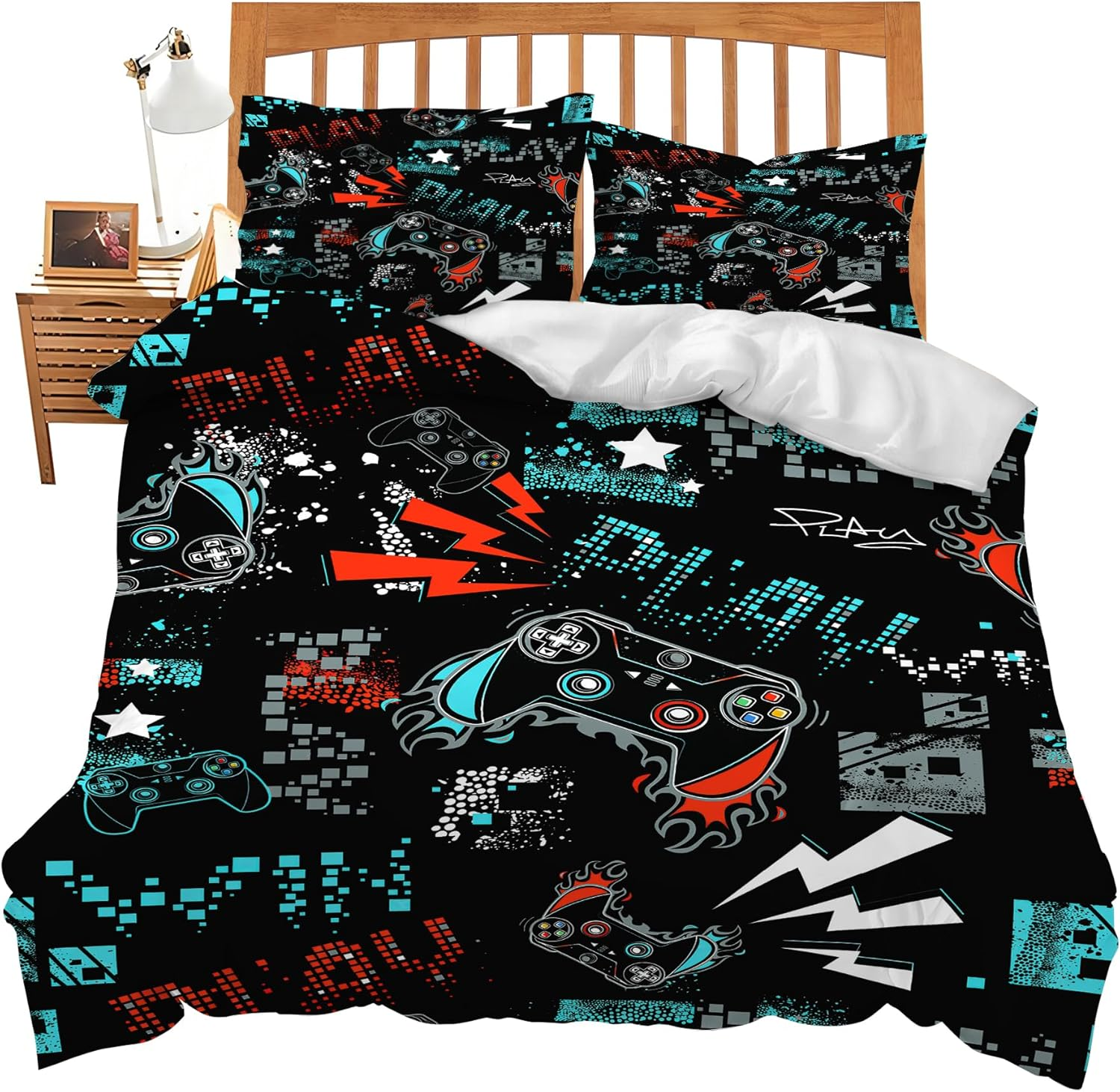 UIAMT Gaming Bedding Set Twin Queen King Full Size Gamer Comforter Set for Kids Teens Boys Girls Man Women Bedroom Decor Video Game Cozy Quilt Bedspread Gamepad Bed Duvet Cover Gifts 80"X90"