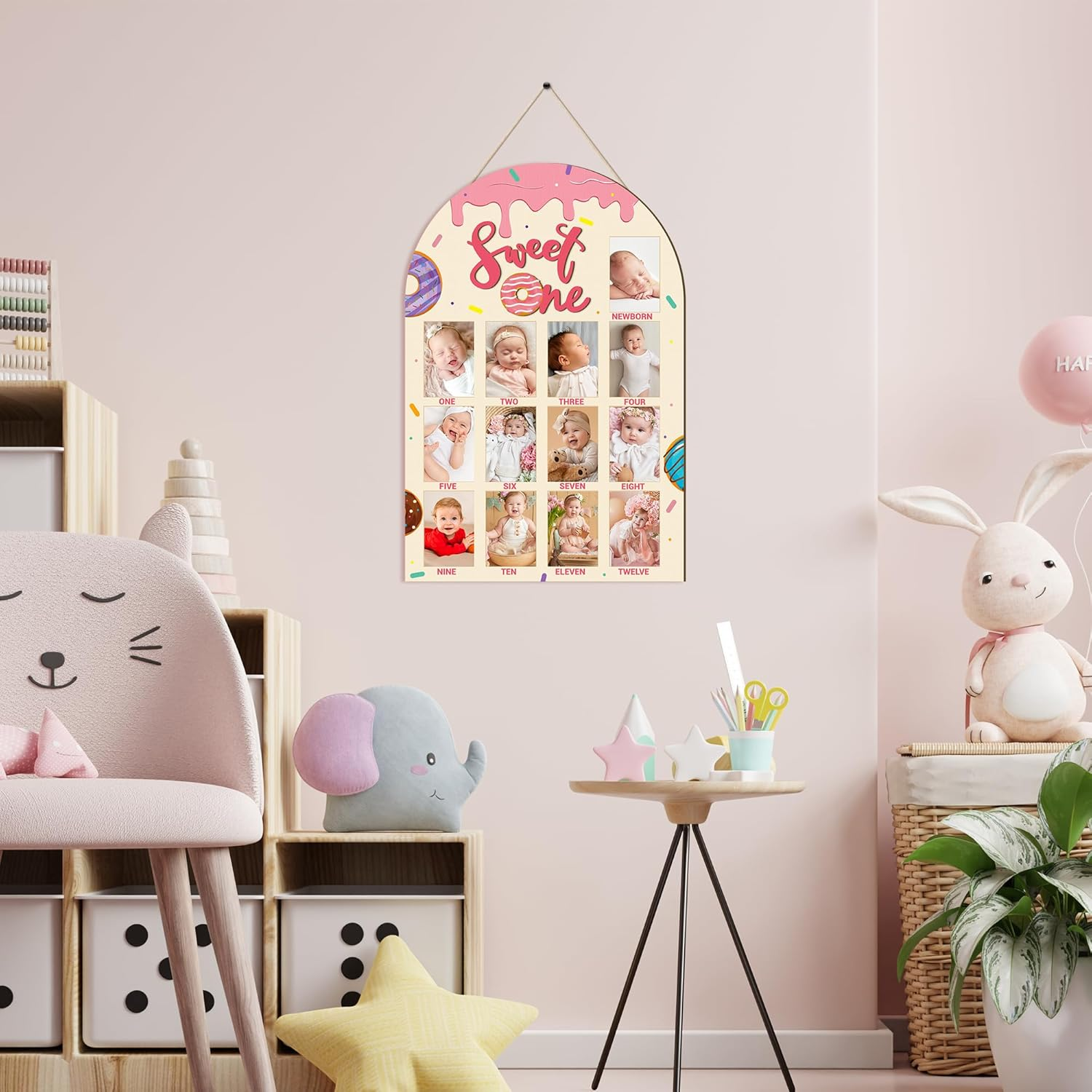 R HORSE My First Year Photo Frame Board, 3D Sweet One Birthday Party Decorations, Baby First Year Picture Frame 12 Months Milestone Display Wood Board 1St Birthday Nursery Decor Gift for Boy Girl image number 2