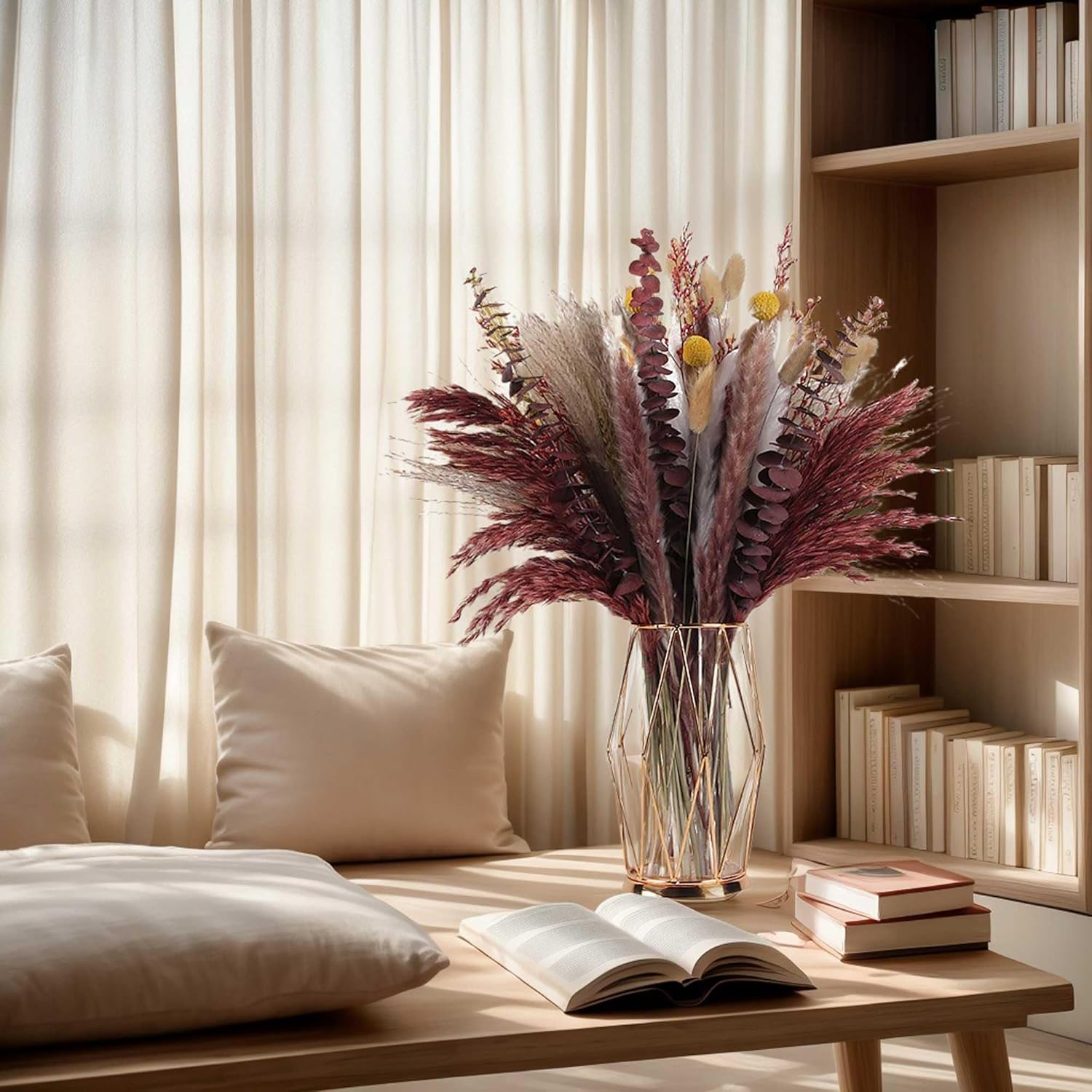 ZAUIBDUU Tall Natural Dried Flowers Dry Pampas Grass Home Dining Table Decor (110Pcs Style) image number 1