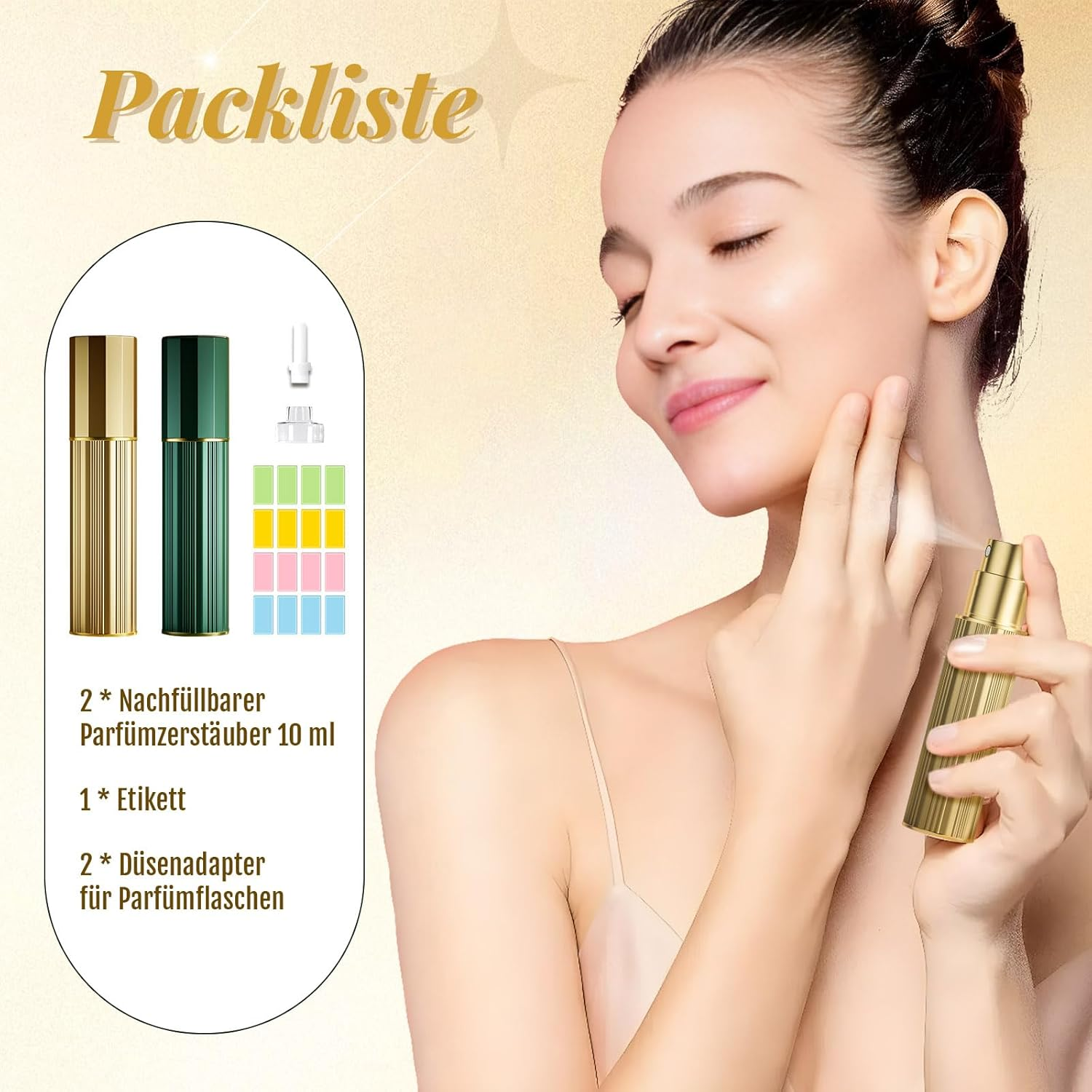 JOOMOKO Perfume Filler 10 Ml Perfume Atomiser Refillable Empty Perfume Bottles Perfume Atomiser for Travel, Perfume Travel Atomiser Perfume Bottles Atomiser for Women Men (Gold & Green) image number 5