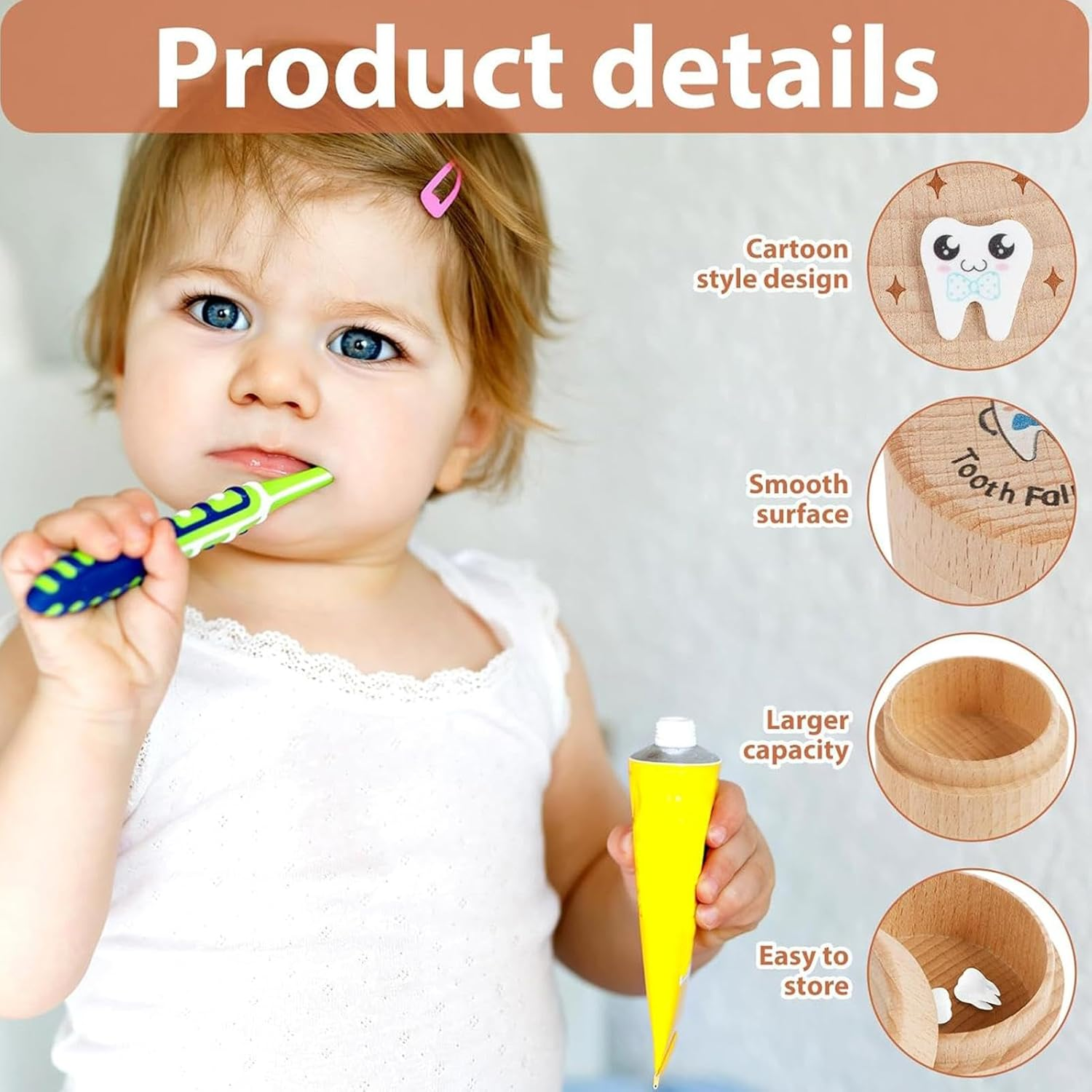 Tooth Holder for Kids Teeth - Dropped Teeth Wooden Storage Box | Tooth Keep Chest, Tooth Holder Storage Box for Kids Teeth First Tooth Keeper, Tooth Fairy Treasure Container and Keepsake Box for Girls - A image number 6