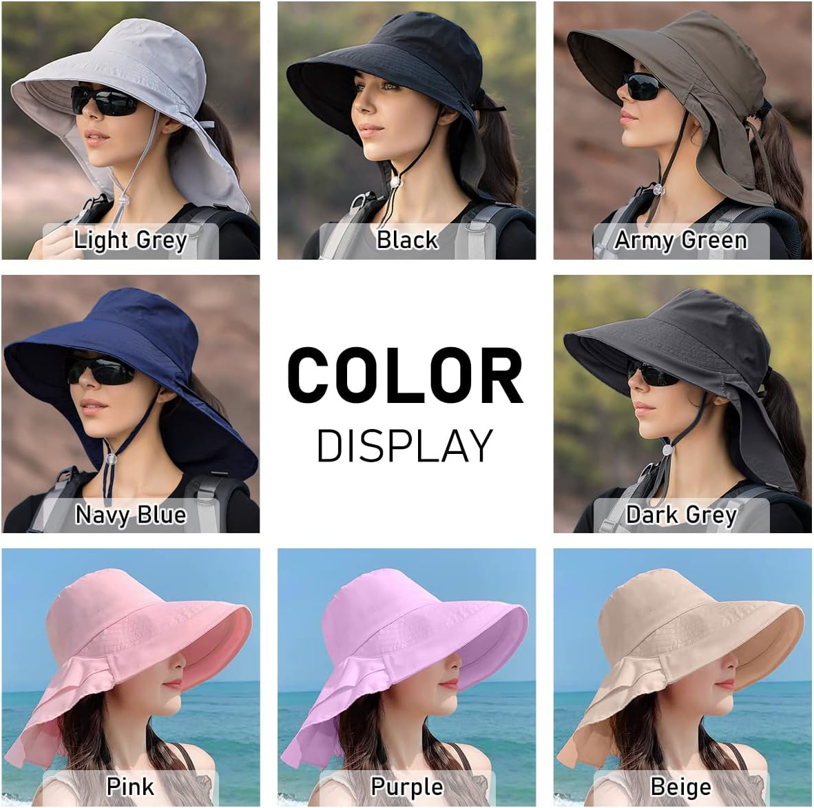 ZEXIAN Womens Sun Hat UPF 50+ Wide Brim and Ponytail Hole, Hiking Safari Hat with Neck image number 5