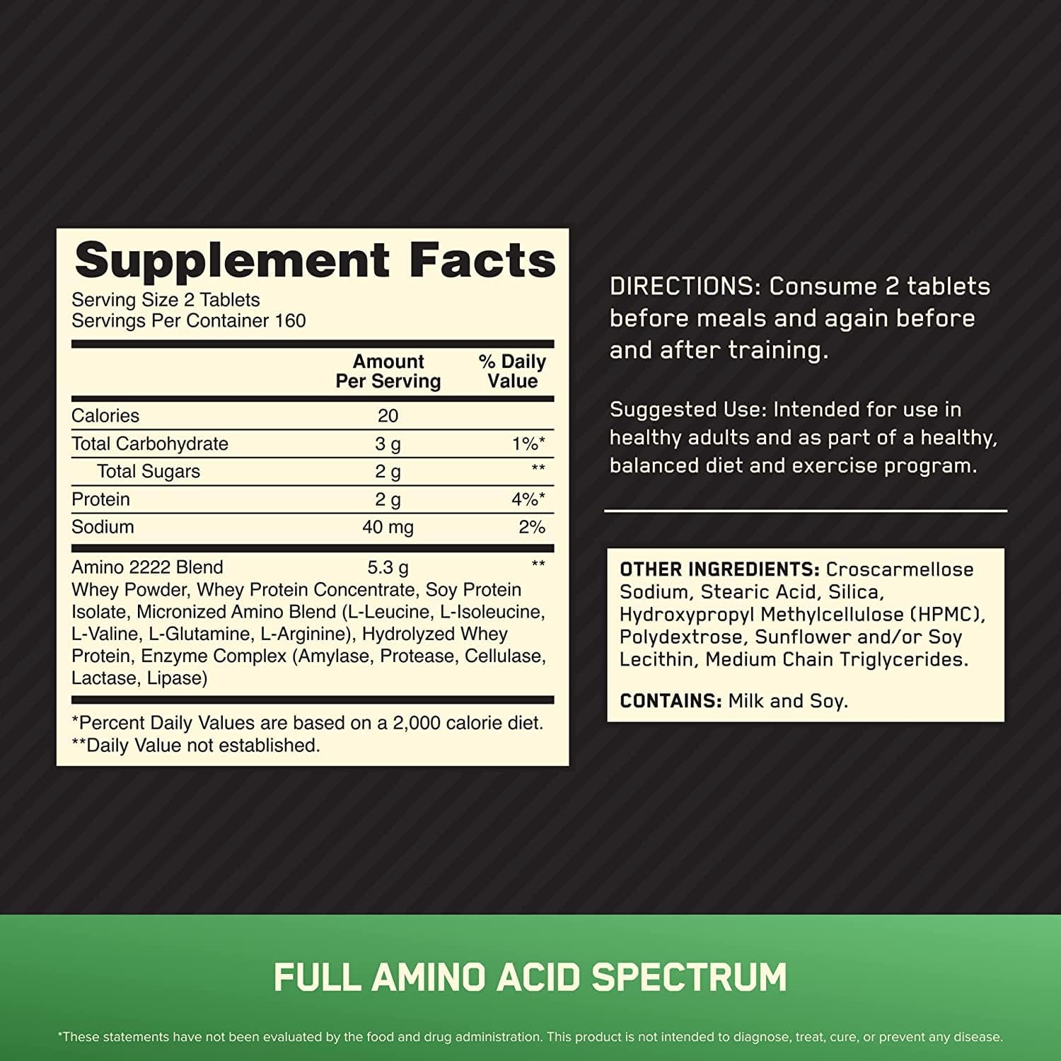 Optimum Nutrition Superior Amino 2222 320 Tabs image number 6