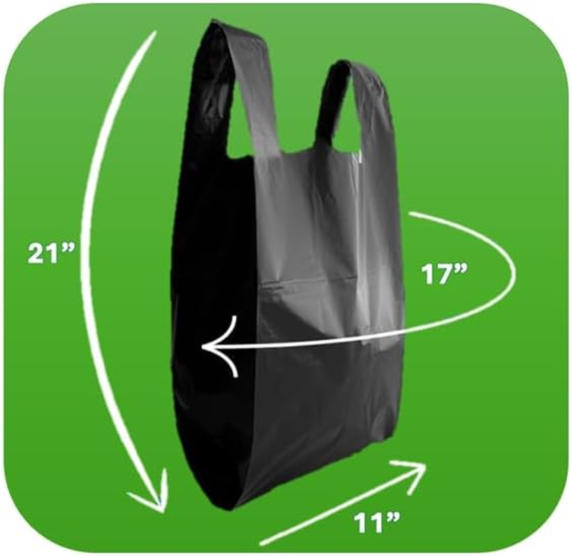 100 Pack BLACK PLASTIC POLYTHENE VEST STYLE CARRIER BAGS - LARGE SIZE 11 X 17 X 21" SHOPPING GROCERY GIFT BOUTIQUE SUPERMARKET CASH N CARRY MARKET STALL POLYBAGS