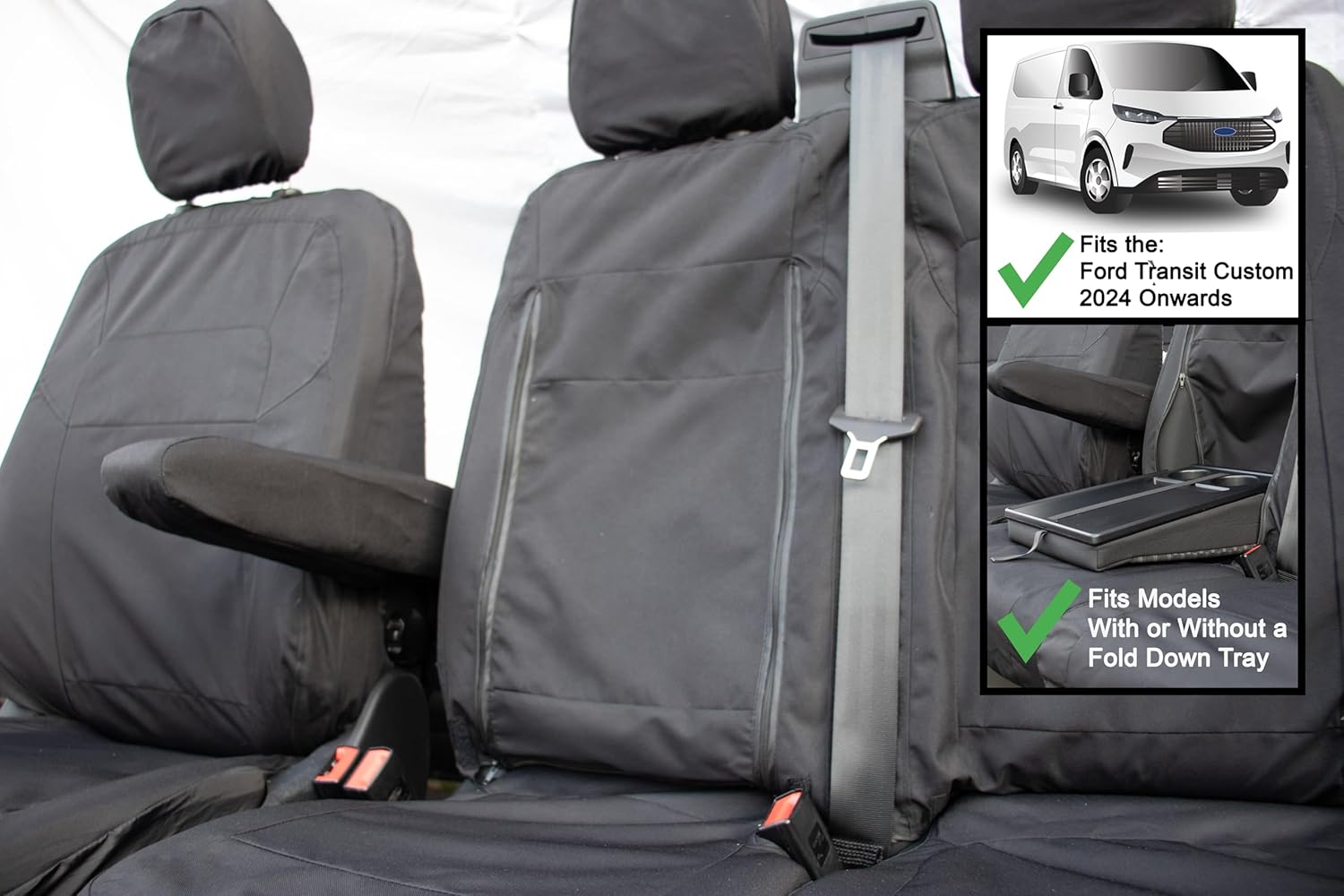 Seat Covers to Fit the Ford Transit Custom 2024 Onwards | Tailored Driver & Double Passenger | Waterproof, Heavy Duty, Durable Easy to Fit Ford Transit Custom Seat Cover 2025 | Single Driver Armrest image number 6