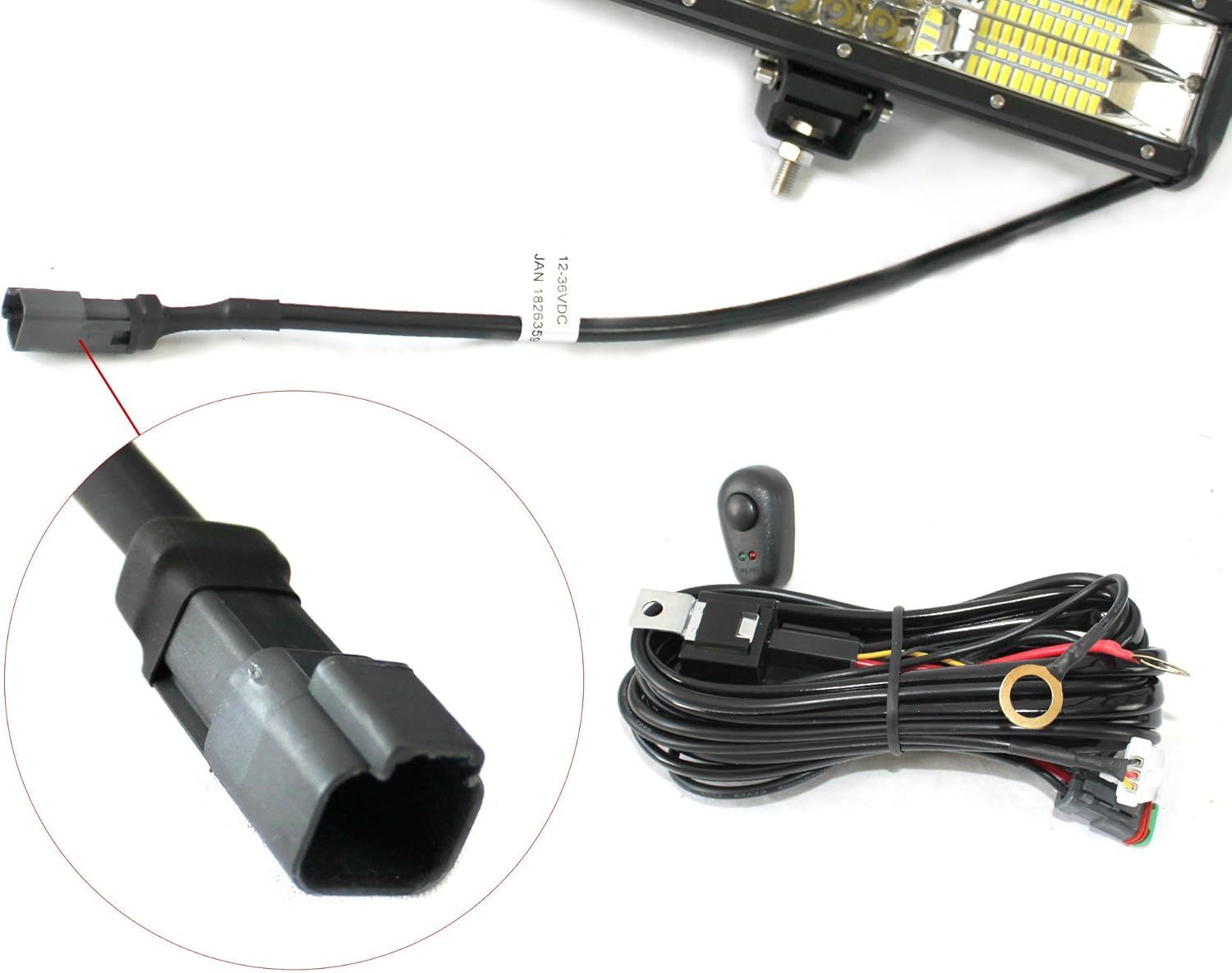 Elinz 20" LED Light Bar 4 Rows Work Driving Flood Spot Combo IP68 Waterproof Offroad 4WD, 50000Hrs Life, PC Lens, DT Plug Wire Harness, Brackets, 56080LM, 1Lux at 550M, Black Die-Cast Aluminum image number 3