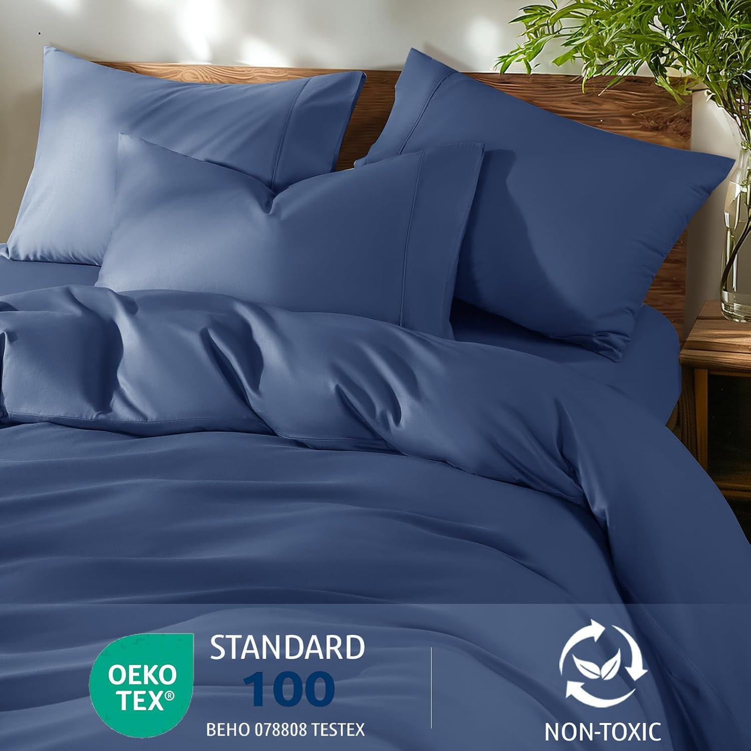 Shilucheng 100% Cotton Full Size Duvet Covers - 600 Thread Count, Luxury Sateen Weave Egyptian Cotton Comforter Cover with Zipper Closure & Corner Ties，Hotel Bedding Duvet Covers 3 Piece (Navy Blue) image number 1