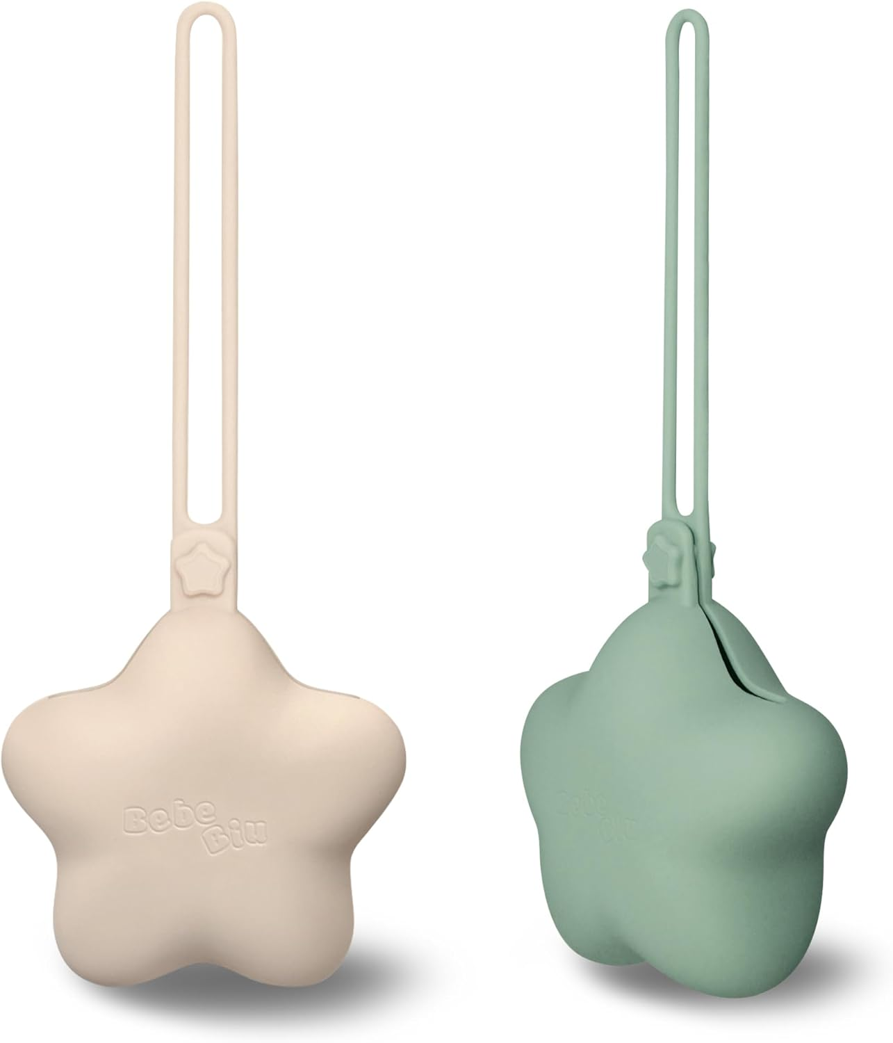 Bebebiu 2 Pack Pacifier Holder Case - Cute Portable Silicone Pacifier Storage Case for On-The-Go, Travel & Nursery - Ideal for Moms & Babies (Cream/Sage)