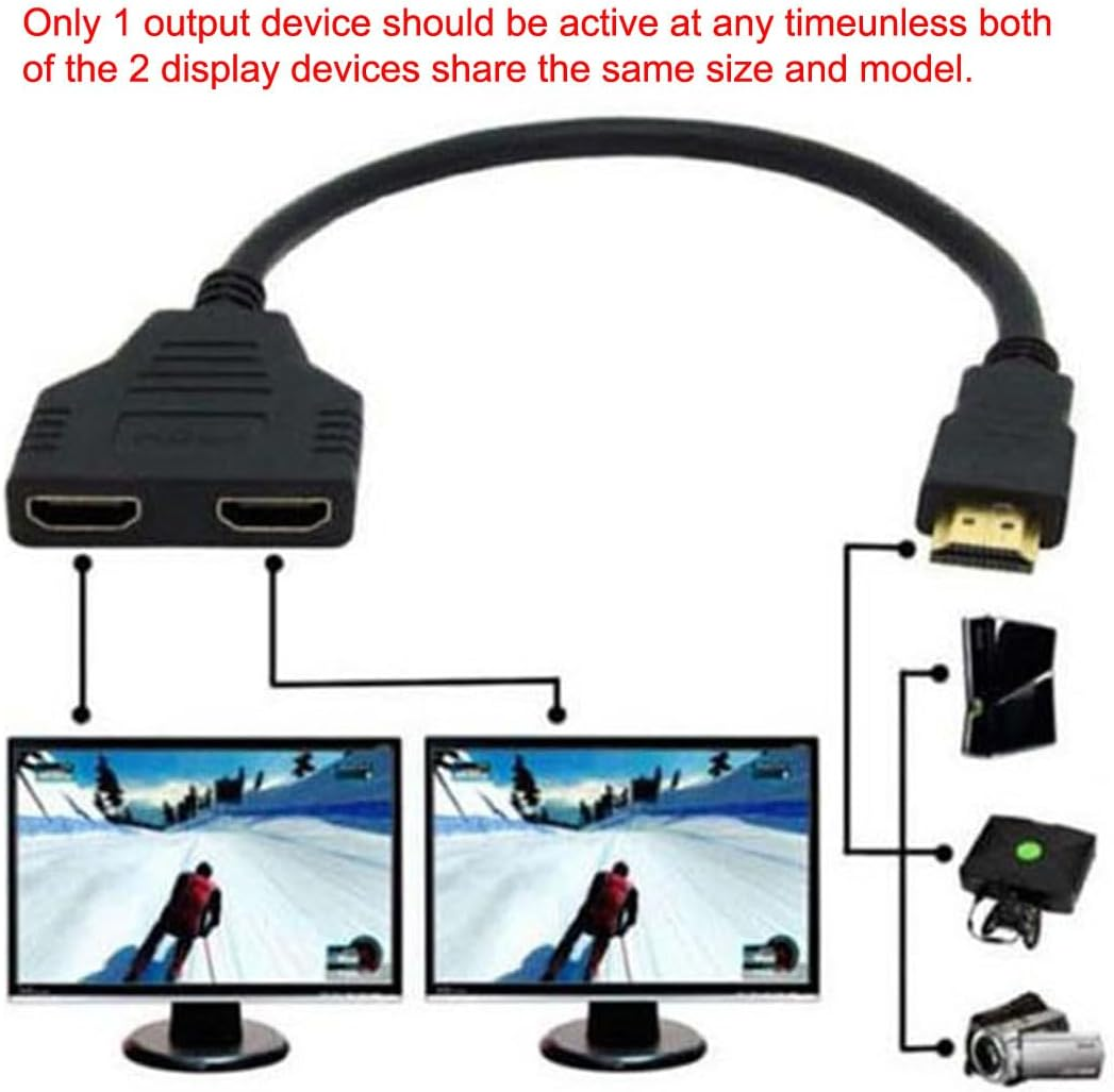 Cablecc HDMI Male to 2 HDMI Female 1 in 2 Out Splitter Cable Adapter Converter image number 4