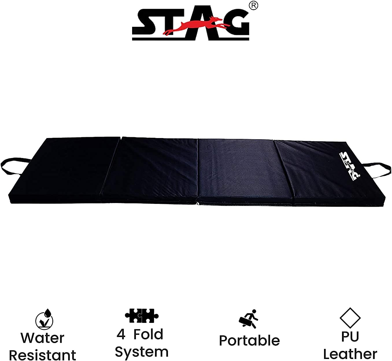 Stag Multi Purpose Foldable Fitness Mat (Black, Size - 180Cm X 60Cm X 4Cm) | Material - Polypropylene, Leather | Yoga Mat Thick | Gym Mat | Gymnastic Mat | Workout Mat | Exercise Mat | Non Slip Mat image number 6