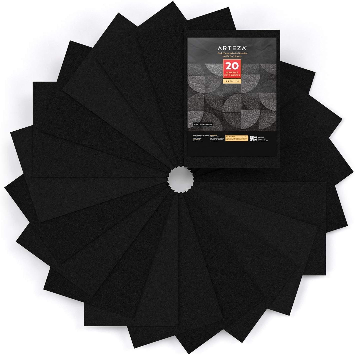 ARTEZA 8.3X11.8 Black Adhesive Backed Felt Fabric Sheets, Bulk Pack of 20, 3/64&sup3;(1Mm) Thick, Self-Adhesive and Flexible, for a Variety of DIY and Arts and Crafts Projects