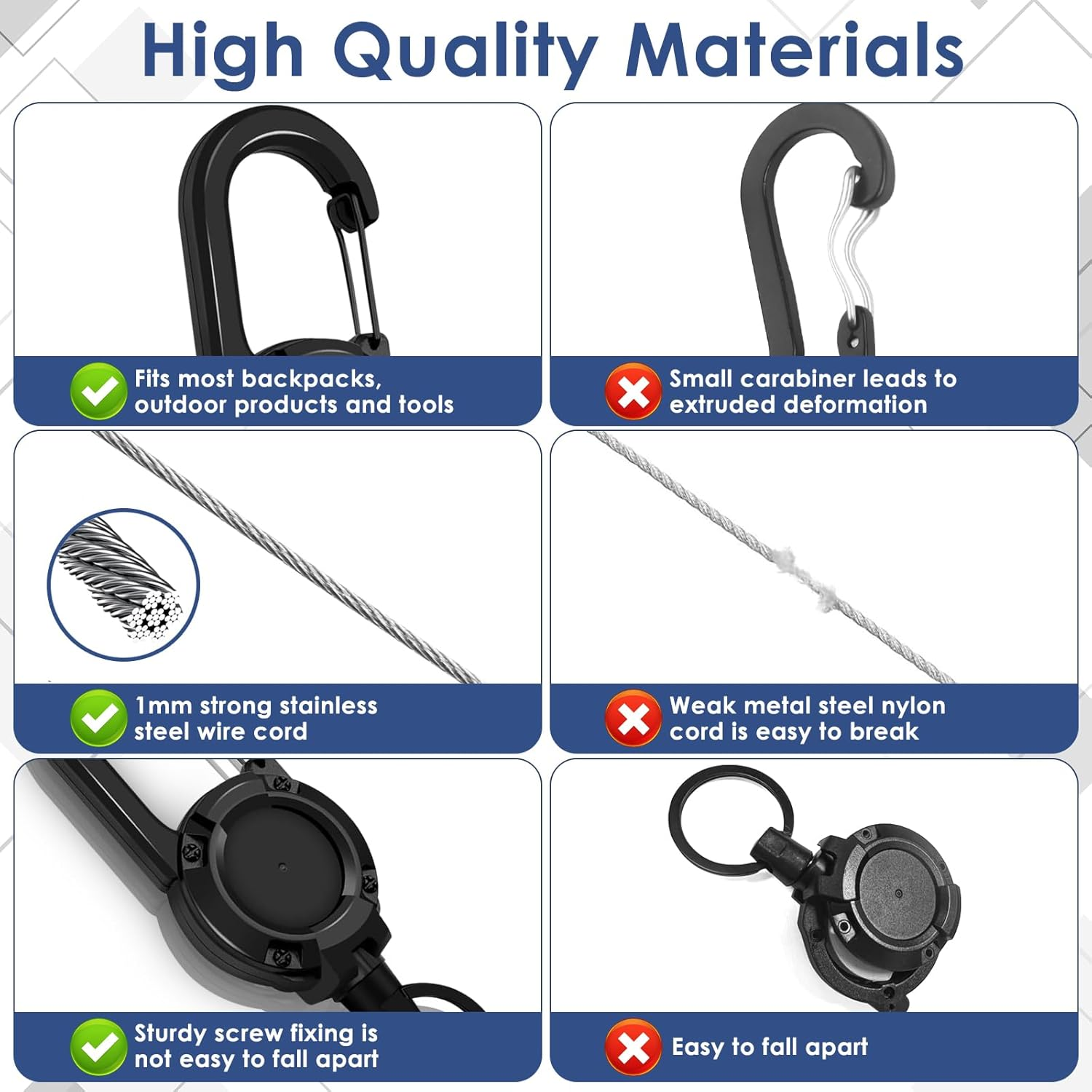 Retractable Keychain 4 Pieces Heavy Duty Carabiner Badge Holder Retractable Badge Reel ID Holder Extendable Key Ring Key Holder for 8 Oz ABS Casing with 24 Inches Steel Cord image number 3