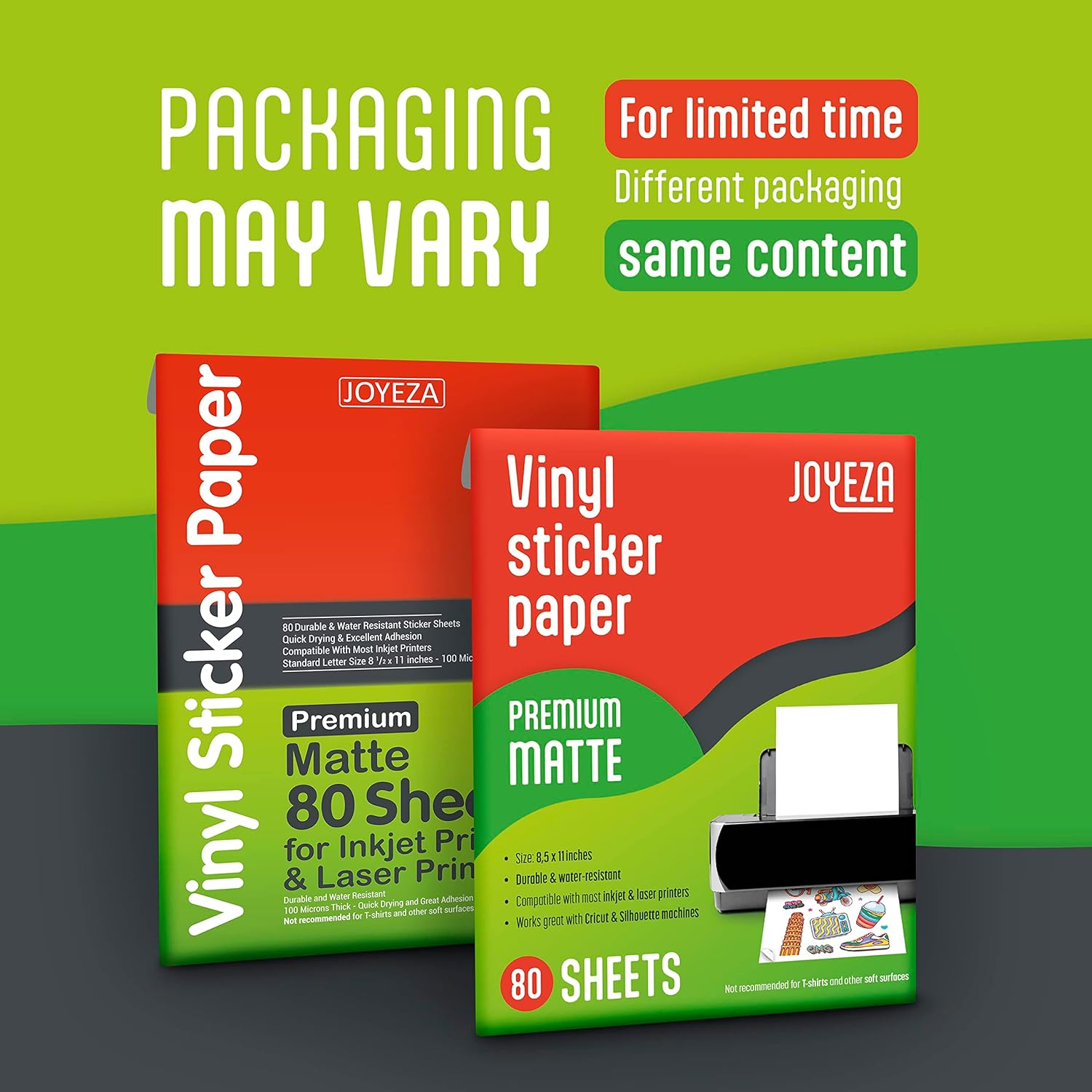 JOYEZA Premium Printable Vinyl Sticker Paper for Inkjet Printer - 80 Sheets Matte White Waterproof, Dries Quickly Vivid Colors, Holds Ink Well- Tear Resistant - Inkjet & Laser Printer image number 4