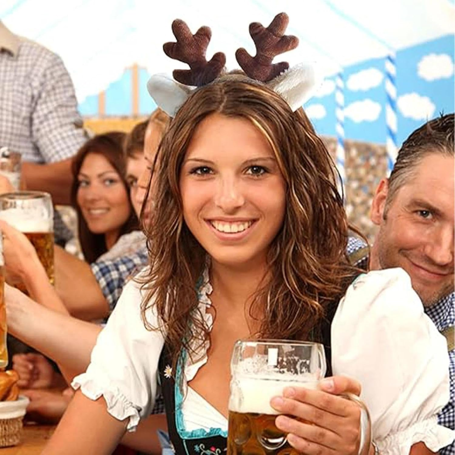 Dinghaole Dark Brown Animal Antler Headband - Adjustable Christmas and Halloween Costume Accessories with Realistic Deer Ear Design image number 2