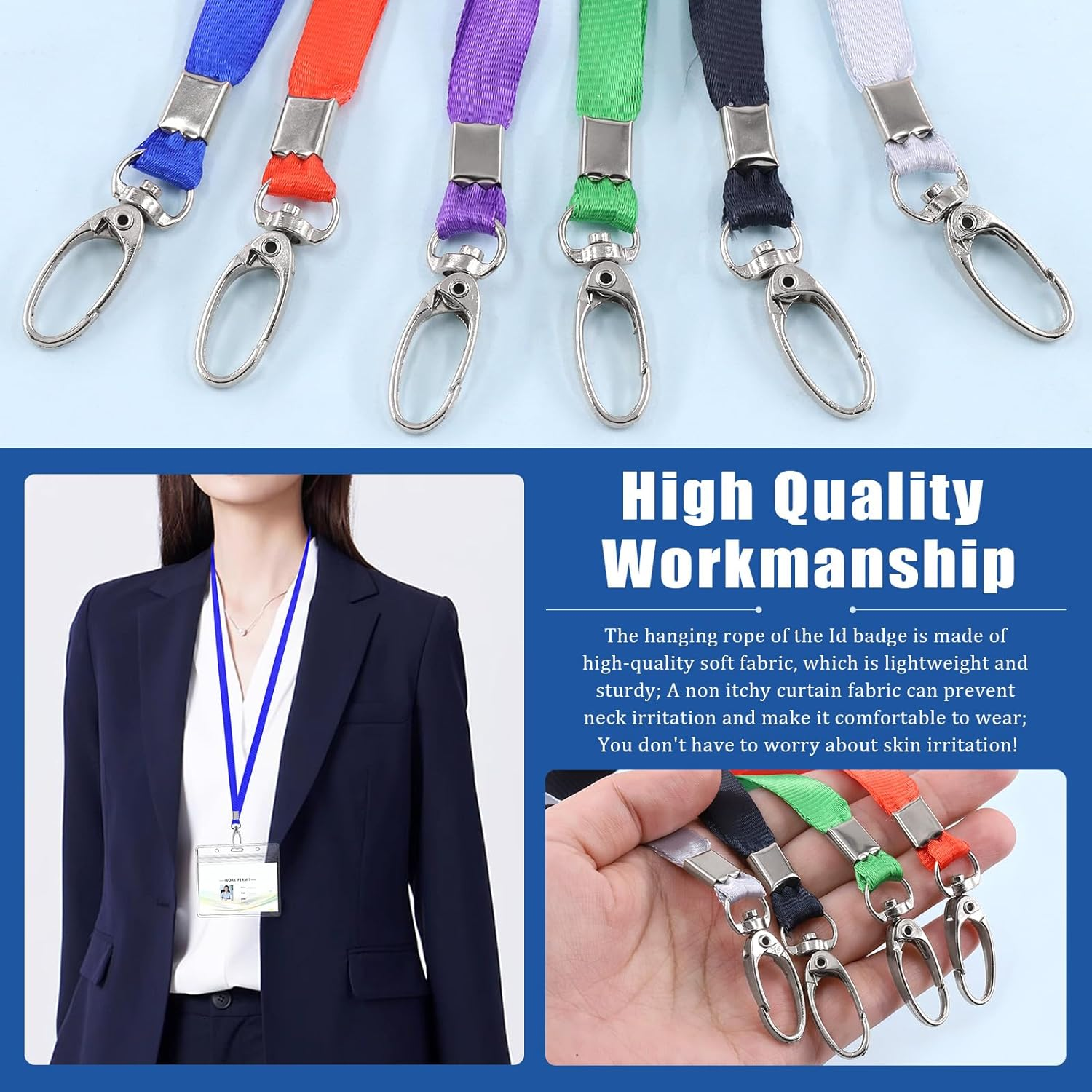 Glarks 50Pcs Lanyards Bulk Purple Lanyard Flat Nylon Clip Swivel Hooks ID Badges Lanyard with Clip for Office ID Badges Key Chains - Blue image number 4