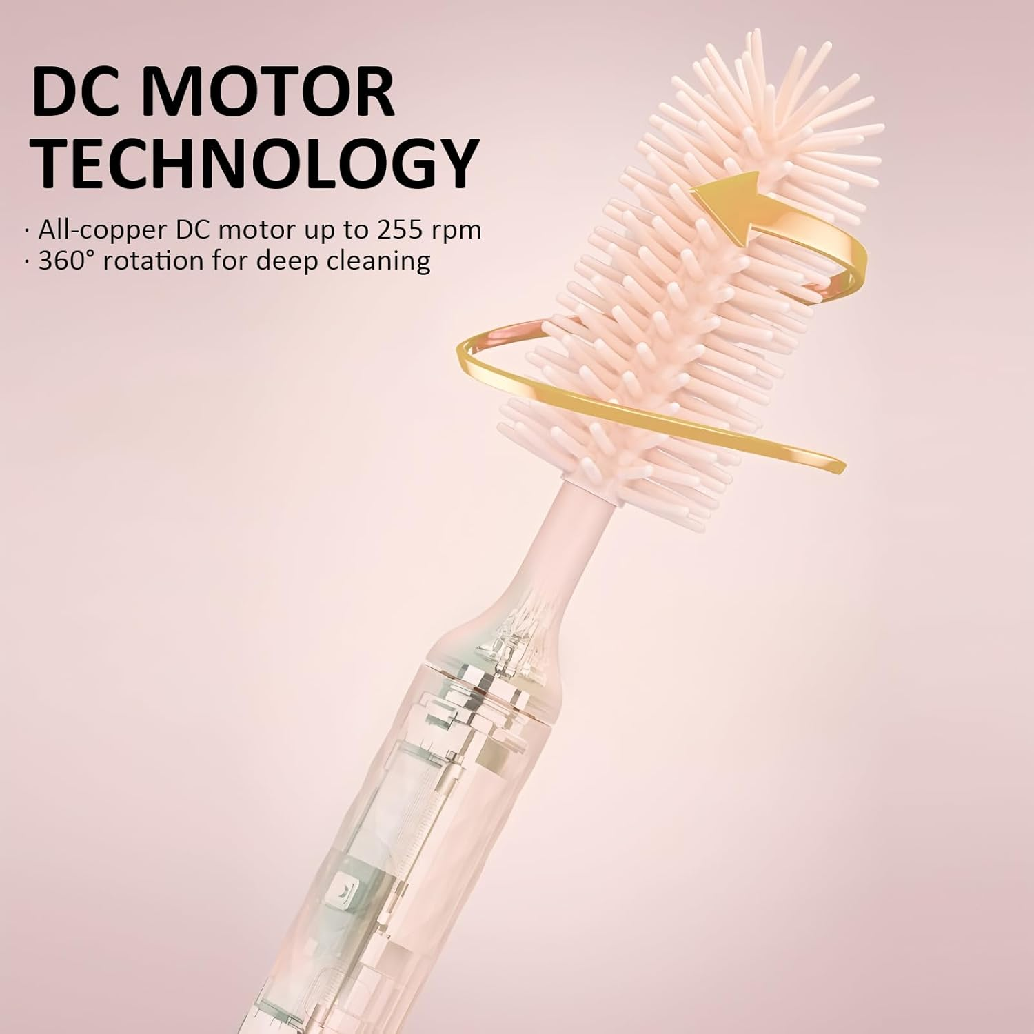 Baby Bottle Brush Set Electric Bottle Brush with Silicone Nipple Brushes Straw Cleaner Rechargeable Water Bottle Cleaner for Pregnancy New Mommy and Daddy (Pink) image number 4