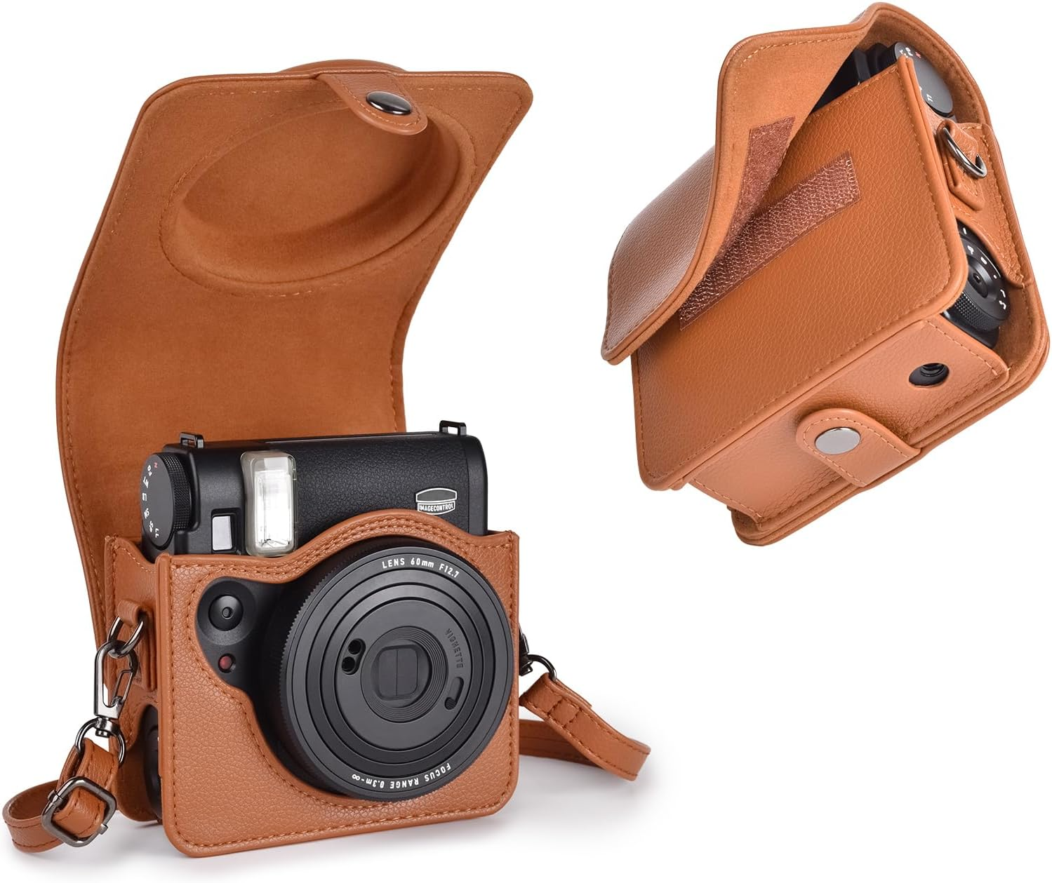 Rieibi Camera Case for Instax Mini 99 - PU Leather Protective Case for Fujifilm Instax Mini 99 Instant Camera - Removable Case with Shoulder Strap Velcro Fastener - Brown
