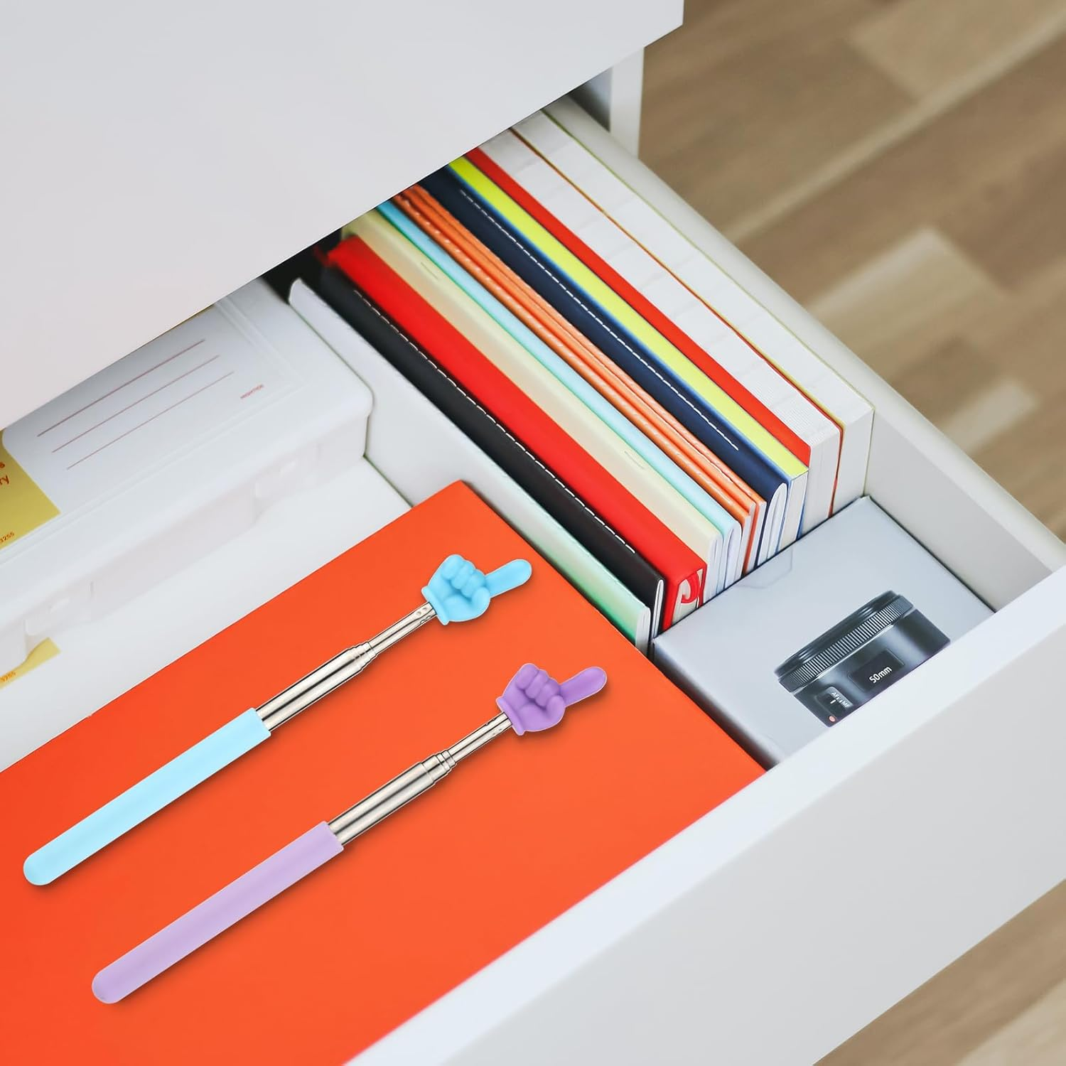 2Pcs Retractable Teachers Pointer Sticks, Telescopic Finger Teachers Pointer for Classroom Presentation Whiteboard Extendable Hand Pointing Stick for Teachers Speakers (Blue, Purple) image number 4