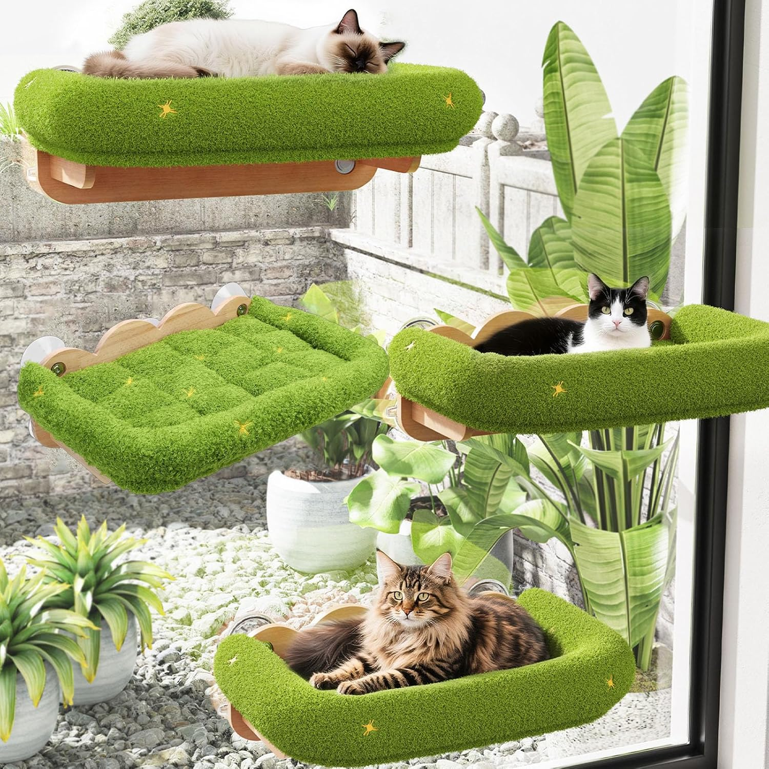 Yechiry Cordless Cat Window Perch, Cat Window Hammock,Sturdy Solid Wood Frame with Plush Climbing Pad Strong Suction Cup Design Elegant Aesthetic for Indoor Pet Home Decor image number 4