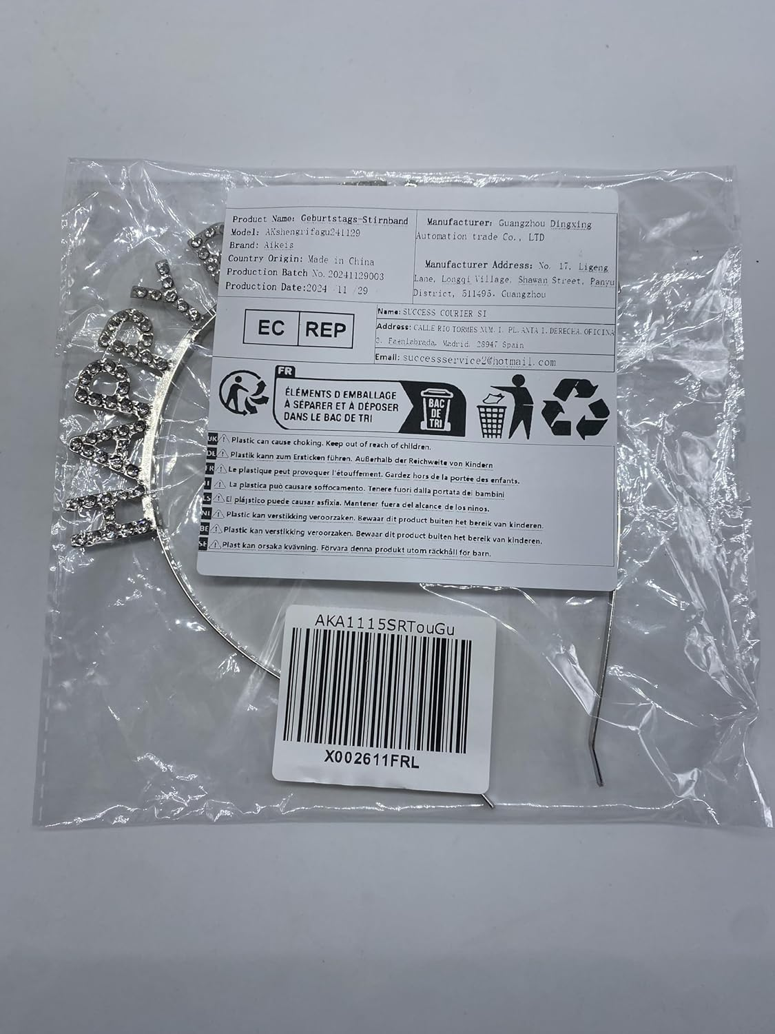 Aikeis Birthday Tiara, Little Birthday Crown Tiara, Little Girl Birthday Headband, Small Rhinestone Headband, Happy Birthday Tiara Hair Accessory (Silver) image number 2