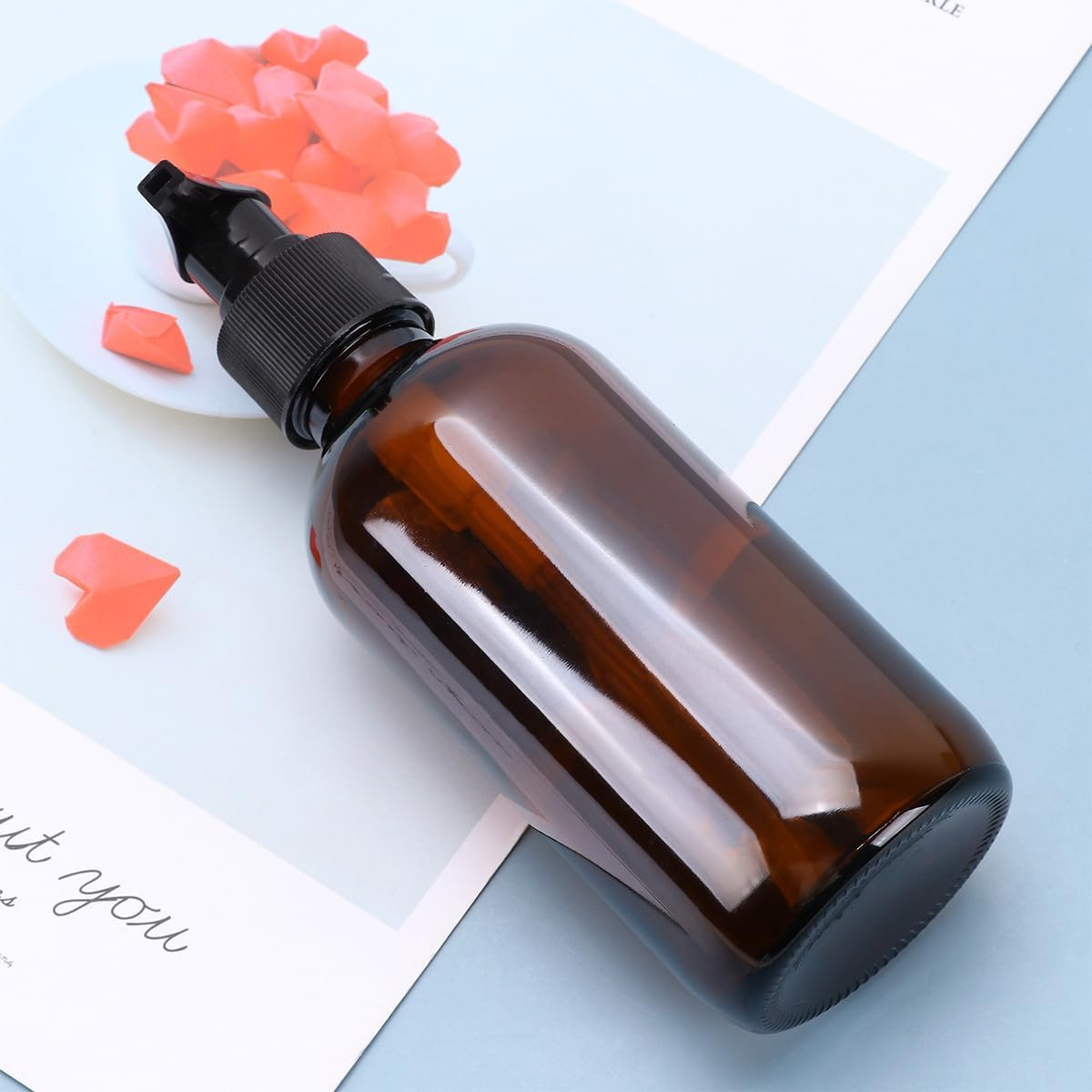 Iplusmile Brown 1000Ml Glass Cosmetics Bottle Pump Dispenser, Portable Refillable Emulsion Sub Bottle for Travel and Home Storage image number 1