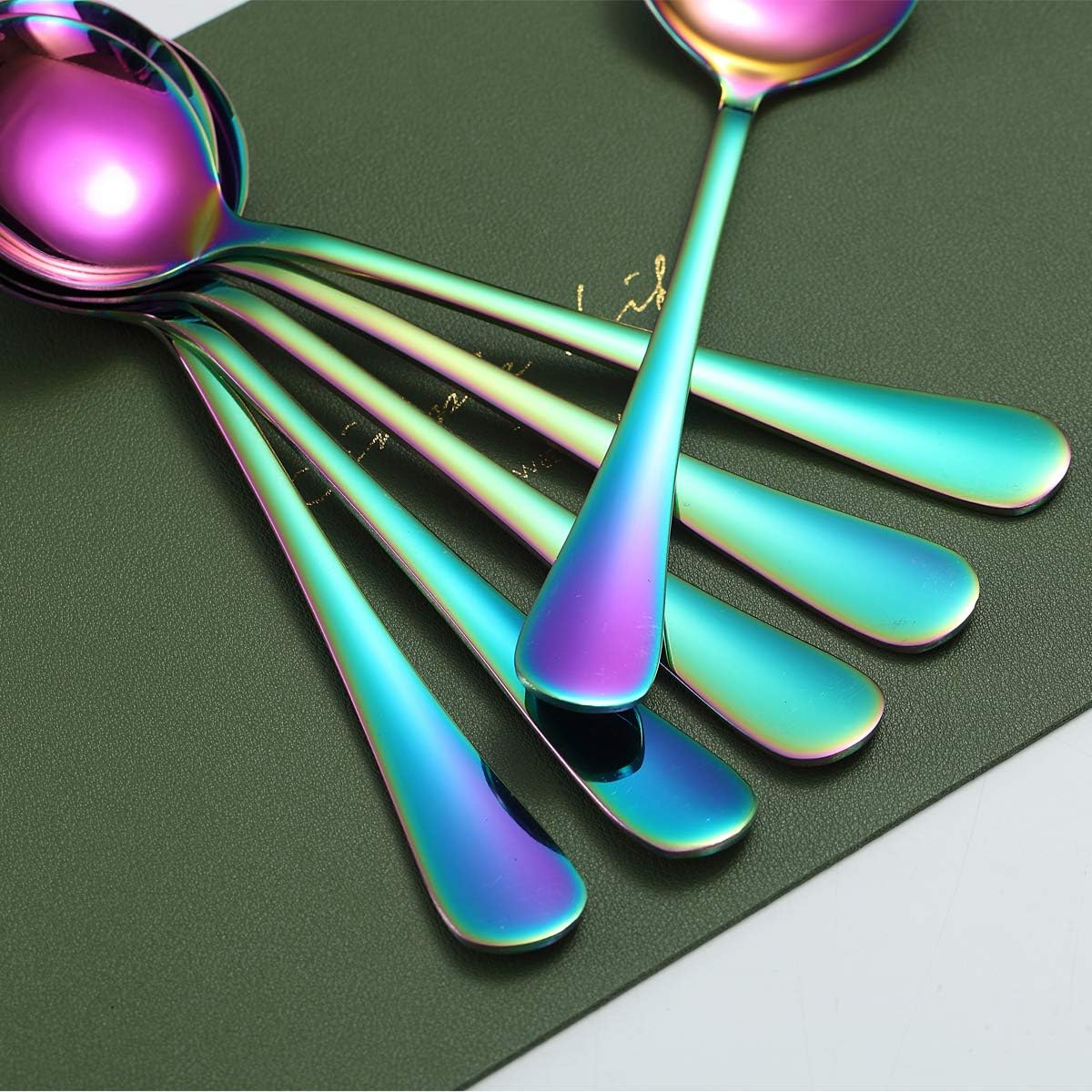 Kyraton Rainbow Soup Spoons, 6 Pieces Stainless Steel round Spoons with Rainbow Titanium Plating, Colorful Dinner Spoon Table Spoon, Spoons Silverware Dishwasher Safe Set of 6 image number 4