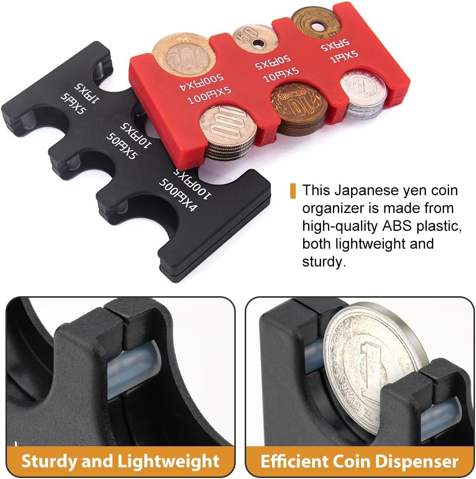 Japanese Yen Coin Holders Hard Case Organizer, Portable Coin Dispenser with 6 Slots Rectangle Plastic Coins Sorter Collection Wallet for Travel Car Coins Storage (Black +Transparent) image number 6