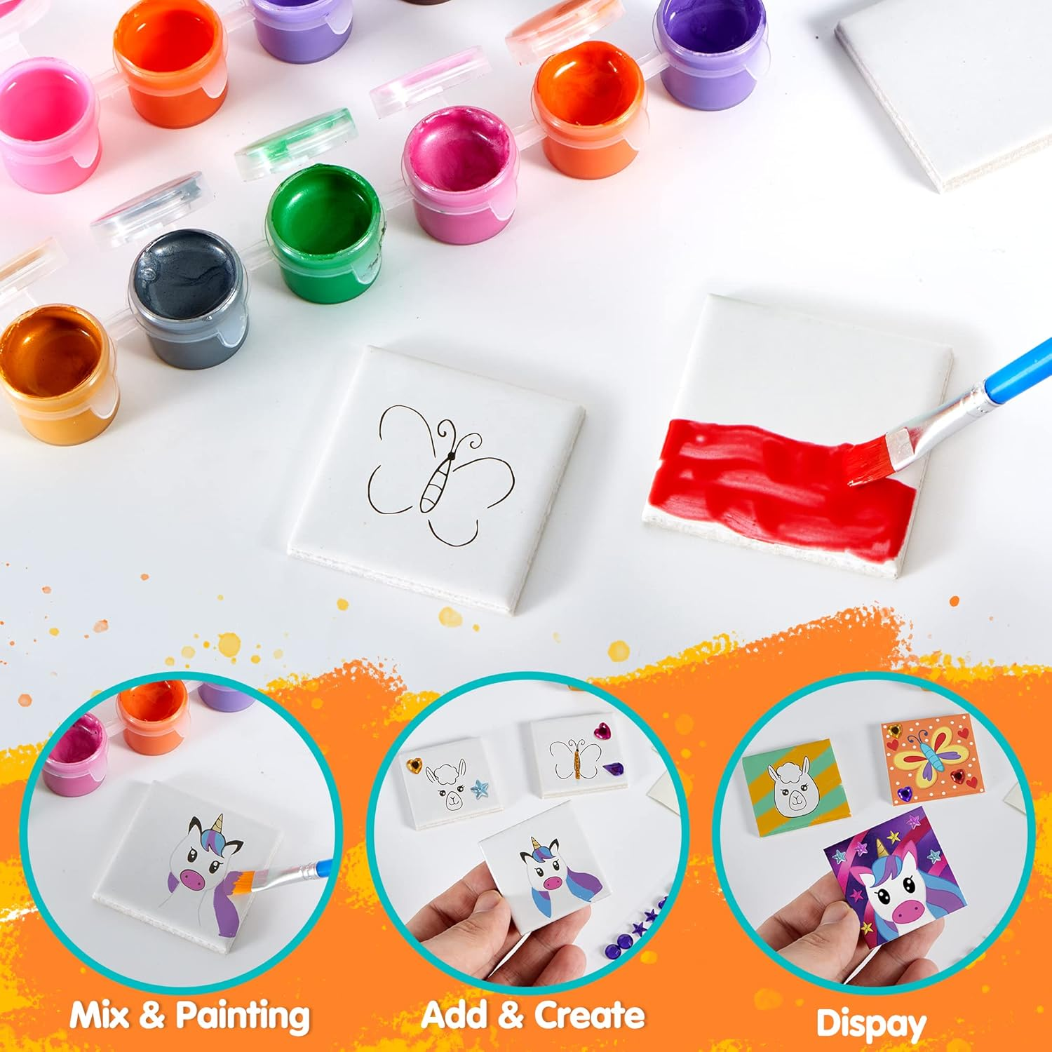 JOYIN 24 Magnetic Mini Tiles Art Kit, Creativity DIY Paint, Arts and Crafts for Kids, DIY Supplies for Party Favors, Family Activity, Birthday Present, Gifts Toys for Boys and Girls image number 3