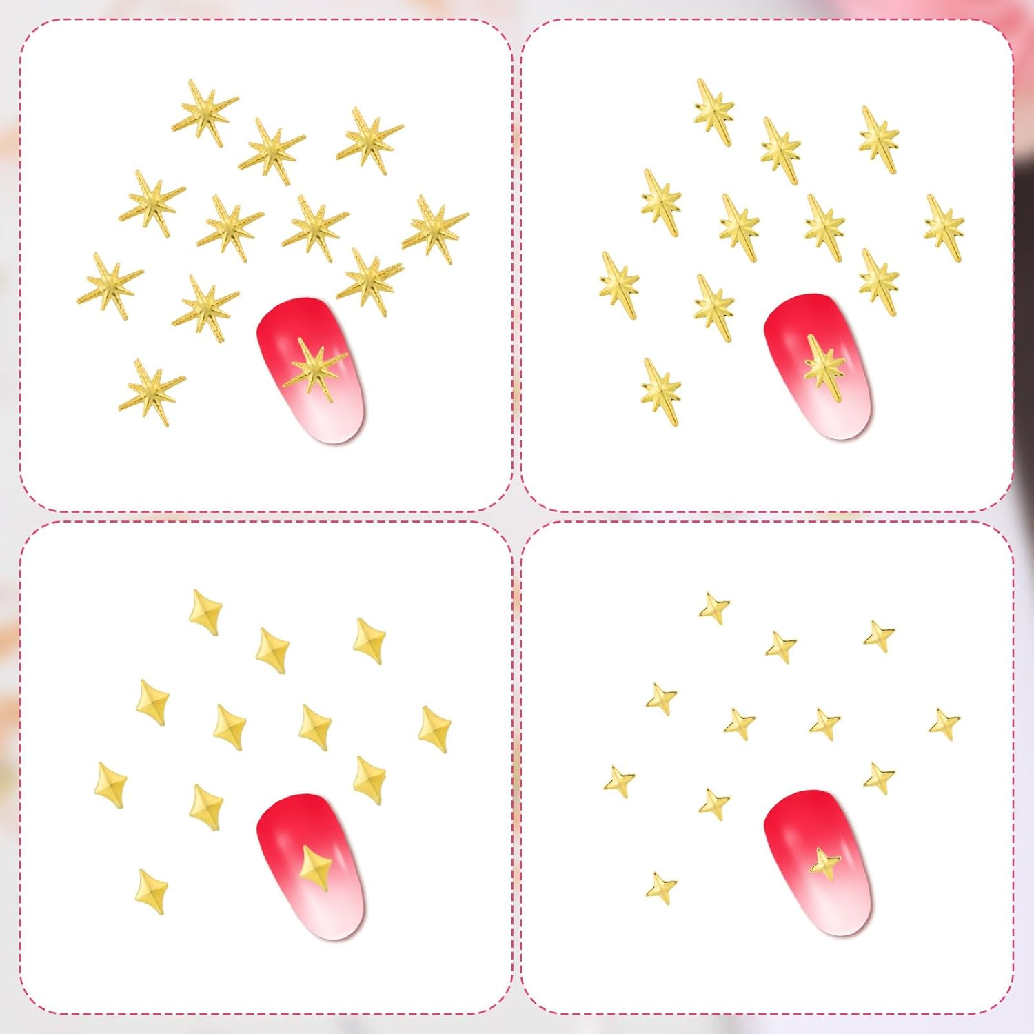 BOXOB 800Pcs Star Nail Charms, Gold & Silver 3D Star Nail Jewelry Decorations Reusable Metallic Studs Nails Rhinestones Gems Manicure Supplies for Women Girls DIY Craft Accessories image number 5