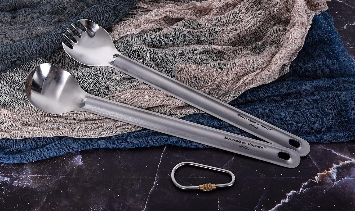 Boundless Voyage Outdoor Titanium Long Handled Spoon Spork Ultralight Camping Polished Tableware Flatware Set 2 Pcs - Ti1510B image number 2