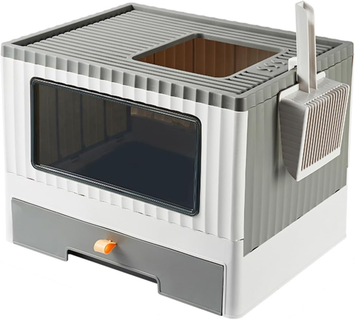 Cat Litter Box with Lid,Litter Box,Tray for Cat,Foldable Kitty Litter Box,With Scoop,Plastic (PP) Bpa-Free,With Drawer Type for Small and Medium Cats