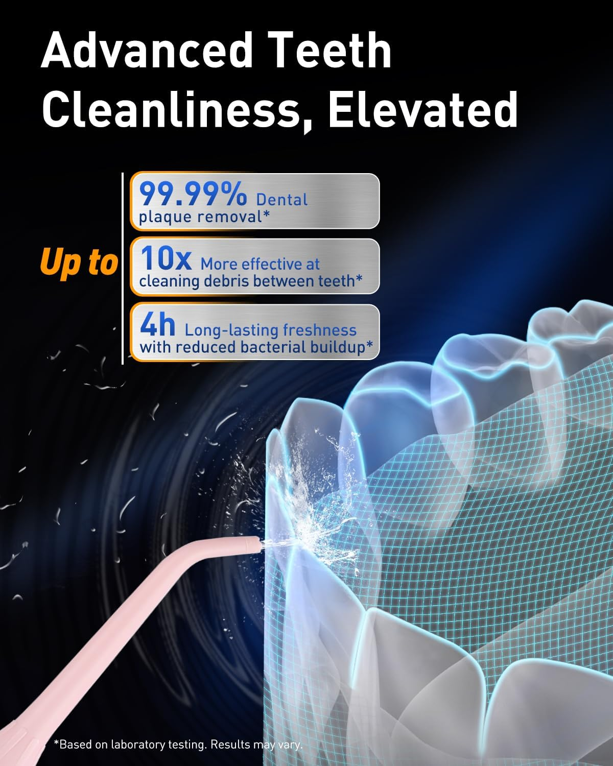 Mysmile Powerful Cordless 5 Modes Dental Water Flossers for Teeth Portable OLED Display Oral Irrigator with 8 Replaceable Jet Tips and 350 ML Detachable Water Tank for Home Travel Use (Juicy Pink) - Pearl White image number 5