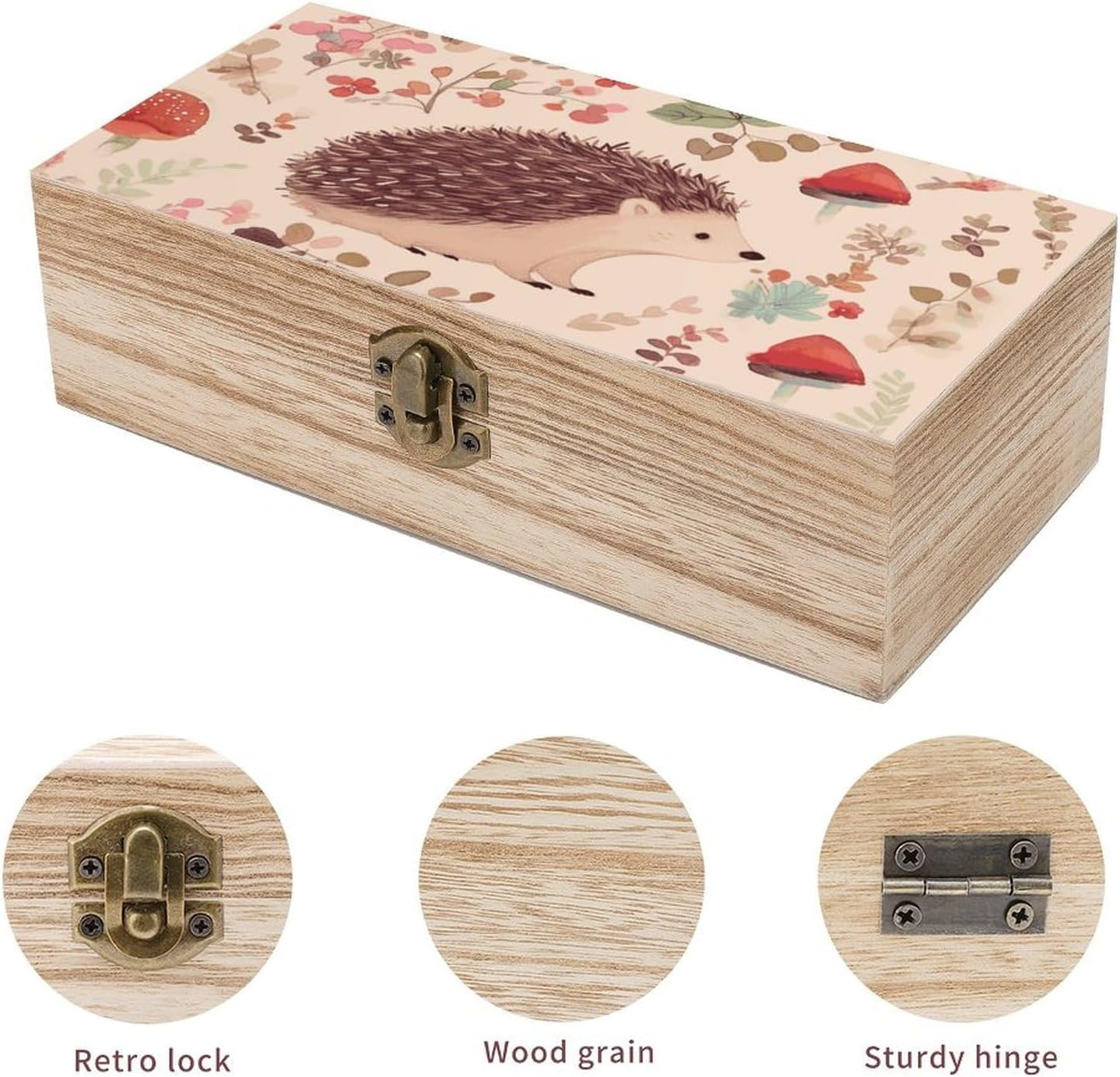 Lovely Hedgehog Wooden Box Wood Wedding Keepsake Boxes with Lids Small Decorative Boxes Lightweight Wooden Memory Storage Box for Crafts Keepsakes Jewelry Photo Letter Storage image number 3
