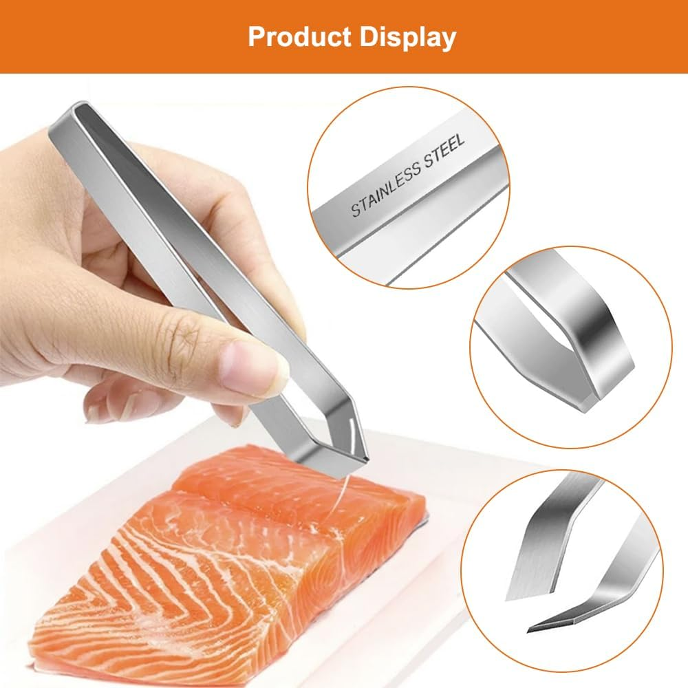 Bone Tweezers Pack of 2, Herringbone Tweezers Slanted Tip + Bone Tongs for Fish with Straight Head, Stainless Steel Quality Fish Tweezers Bone Tongs for Bones for Chicken Duck Pig Hair image number 2