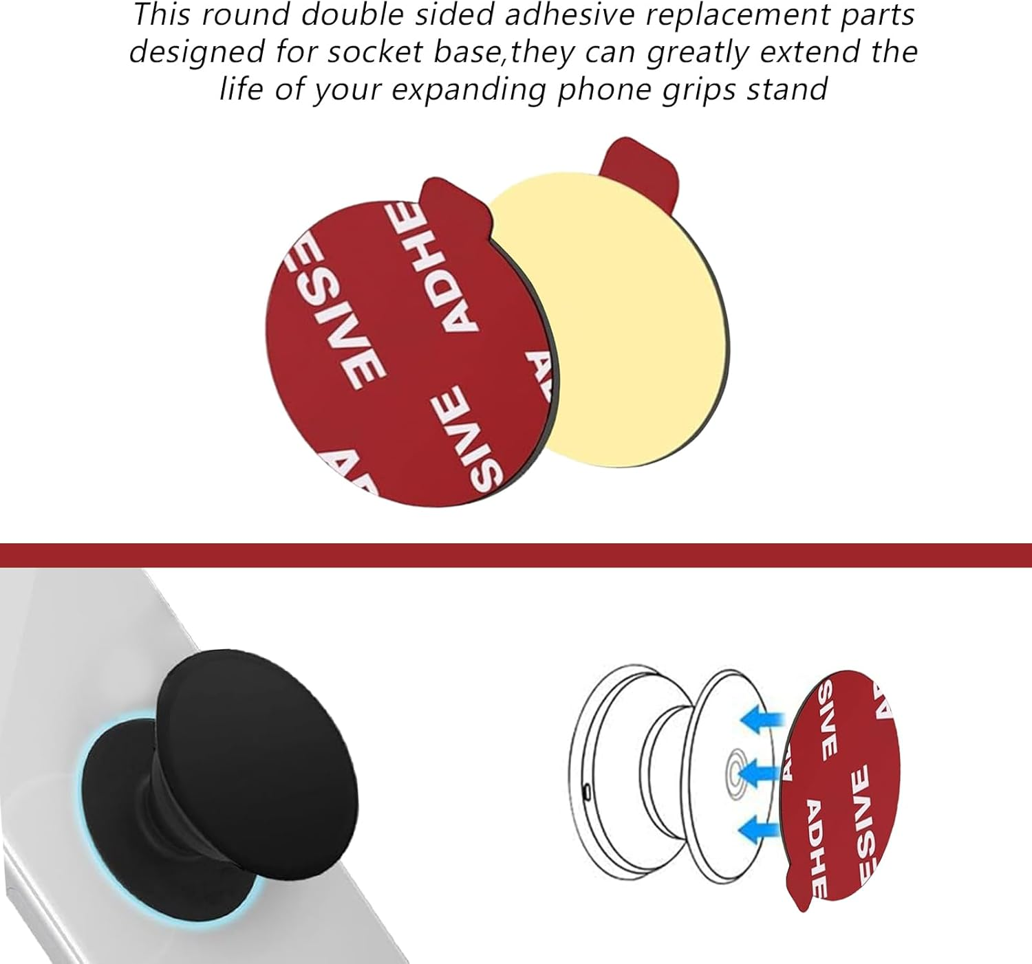 Xlihdzum 12 Pack 3M Sticky Adhesive Replacement Compatible - with Socket Mount Base VHB Sticker Pads for Collapsible Grip Stand and 3M Double Sided Tape Adhesive Mounting Pads Replacement image number 5