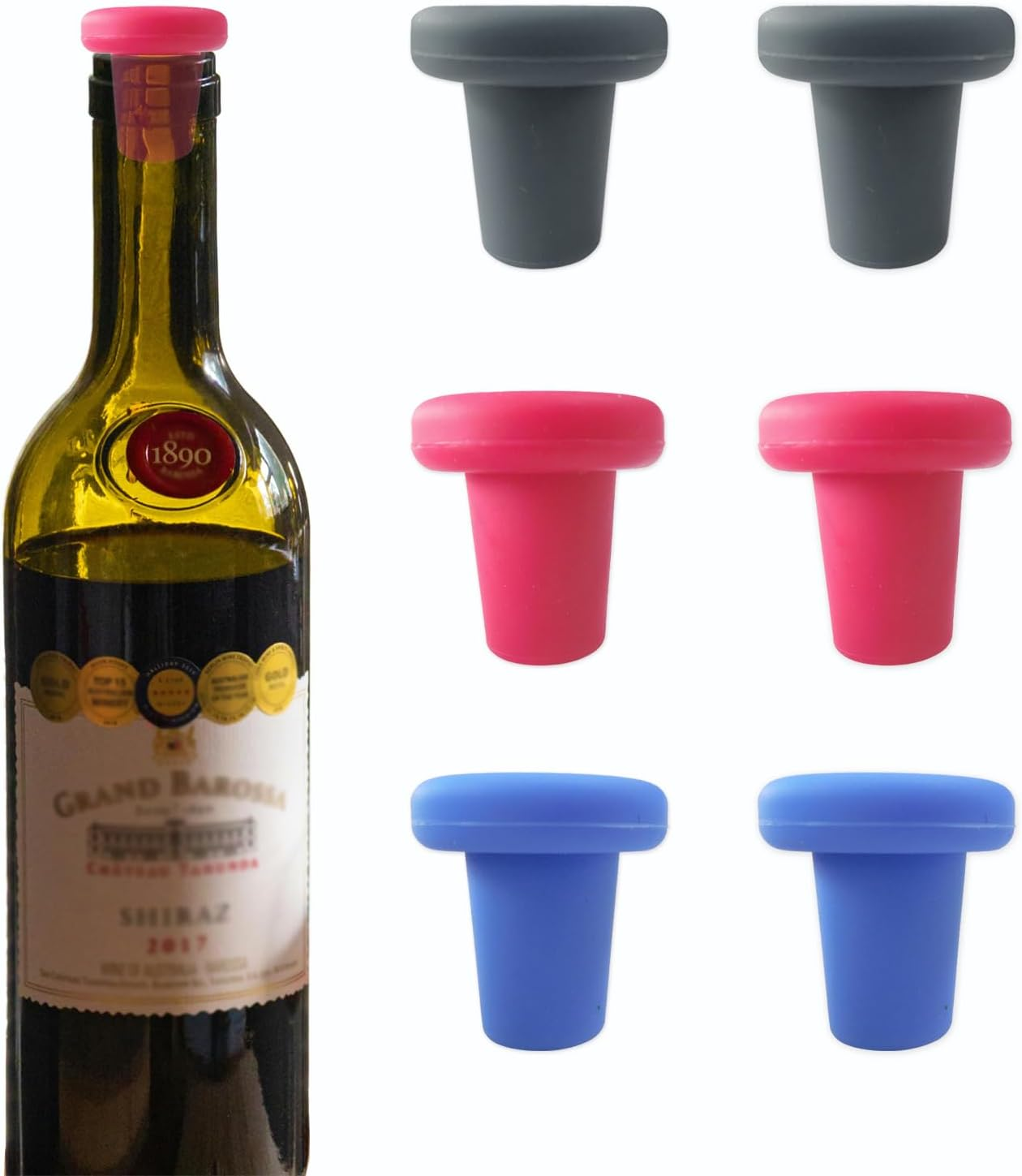 Reusable Wine Bottle Stoppers,Bottle Cover with Food Grade Silicone Wine Cap Sealer Stopper Wine Preserver Wine Accessories Beverage Bottle Stoppers, 6 Pack image number 6