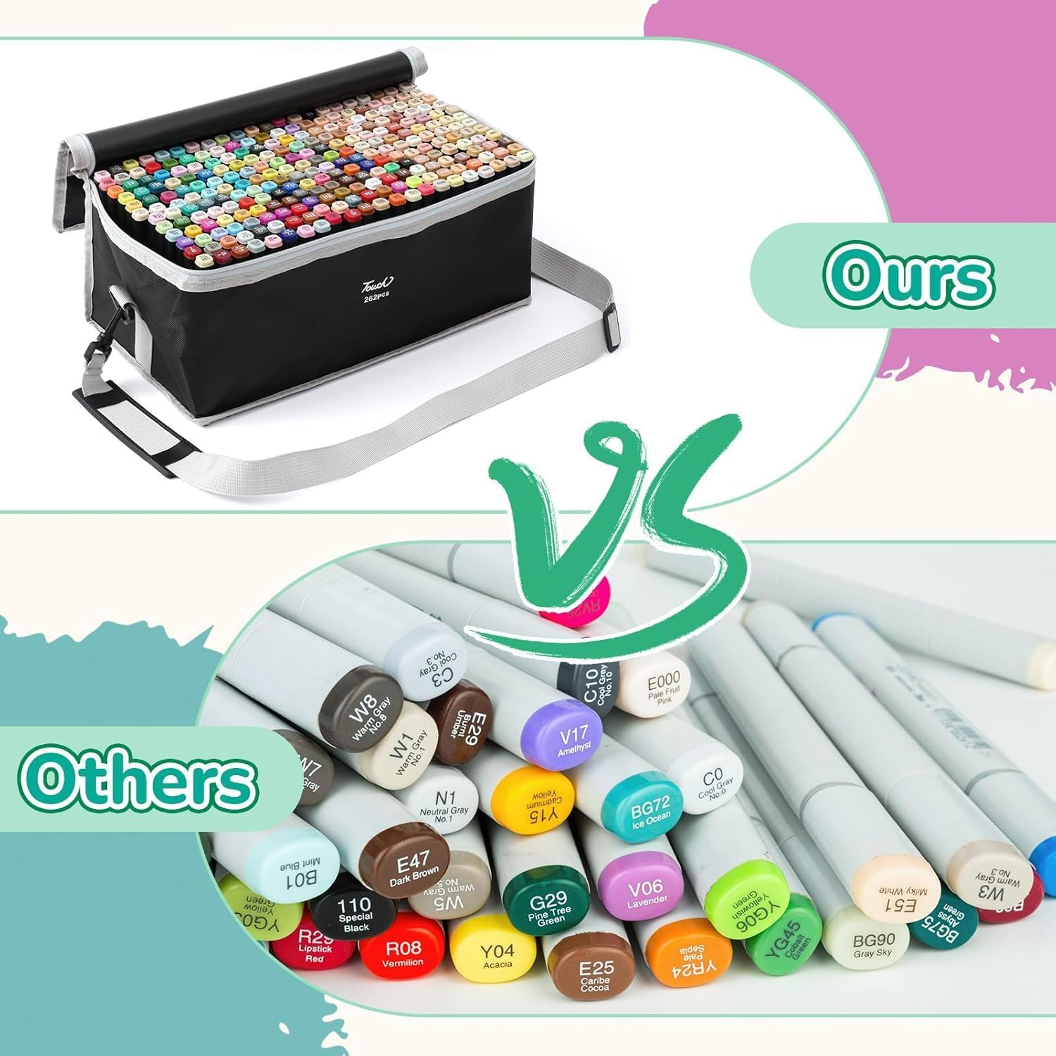 Cyperever Alcohol Markers Set: Brush & Dual Tip Professional Markers, Storage Bag & Strap - Alcohol-Based for Drawing/Adult Coloring (Skin Tones) (262) image number 3