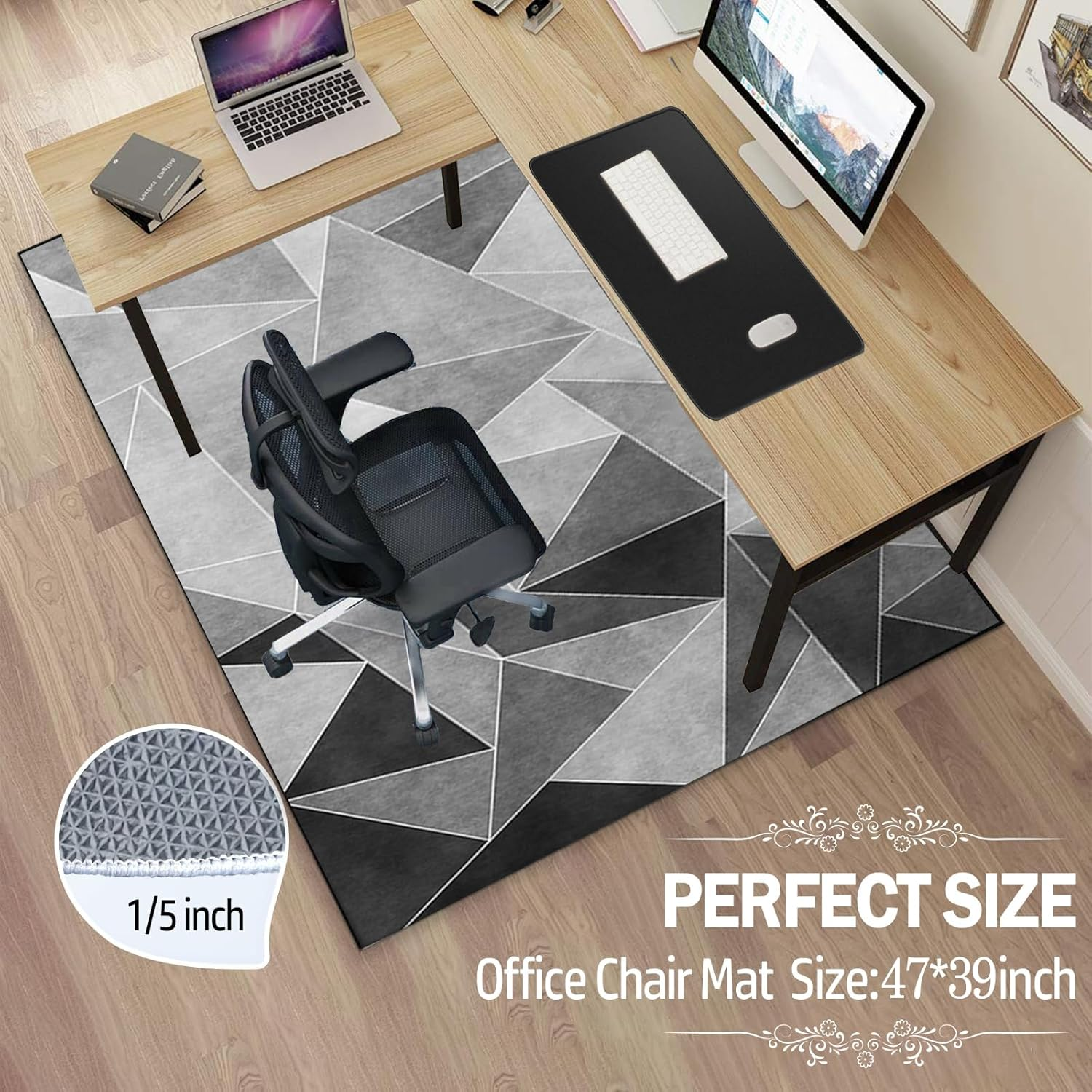 Office Chair Mat for Hardwood Floors & Tile Floor, Highly Quality Computer Chair Mat for Anti-Slip Desk Chair Mat, Multi-Purpose Floor Protector Carpet for Home Office(120X100Cm) image number 1