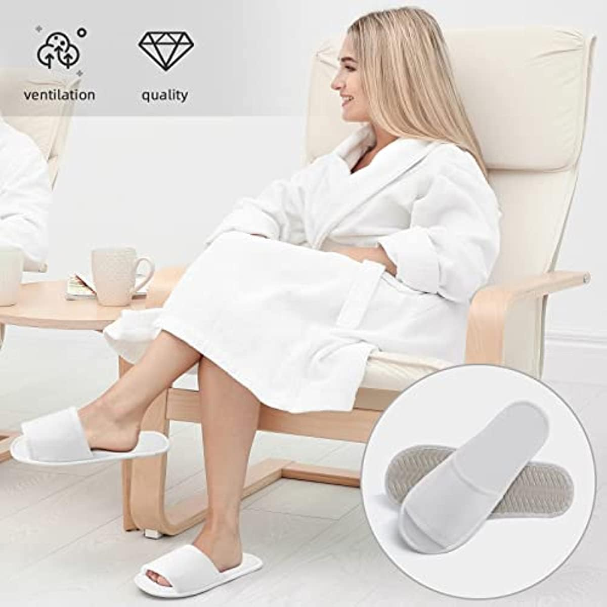 20 Pairs Open Toe Disposable Slippers Non-Slip Spa White Hotel Guest Unisex Travel for Women Men Home Massage image number 2