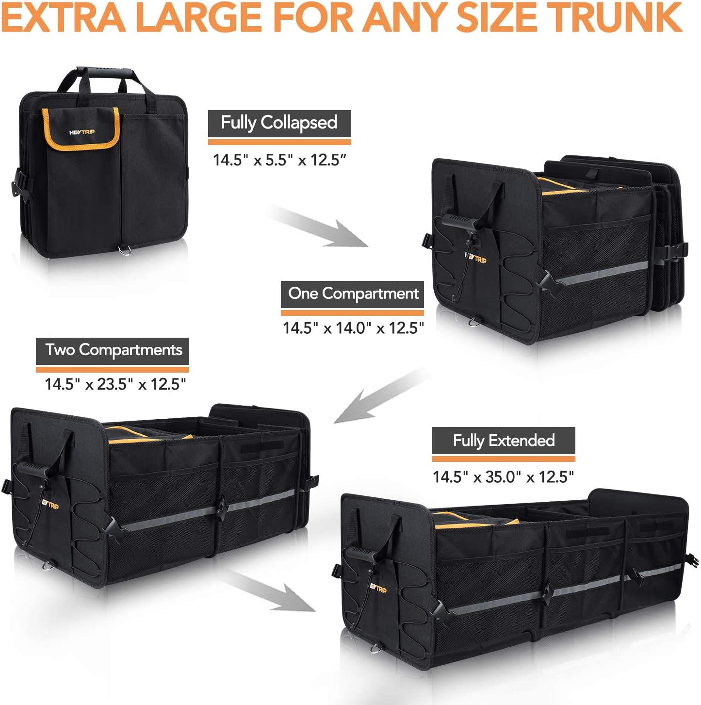 HEYTRIP Large Trunk Organizer with Built-In Leakproof Cooler Bag, 2 Tie-Down Straps, 4 Removable Dividers, Foldable Cover, Built with 2Mm PE Board image number 5