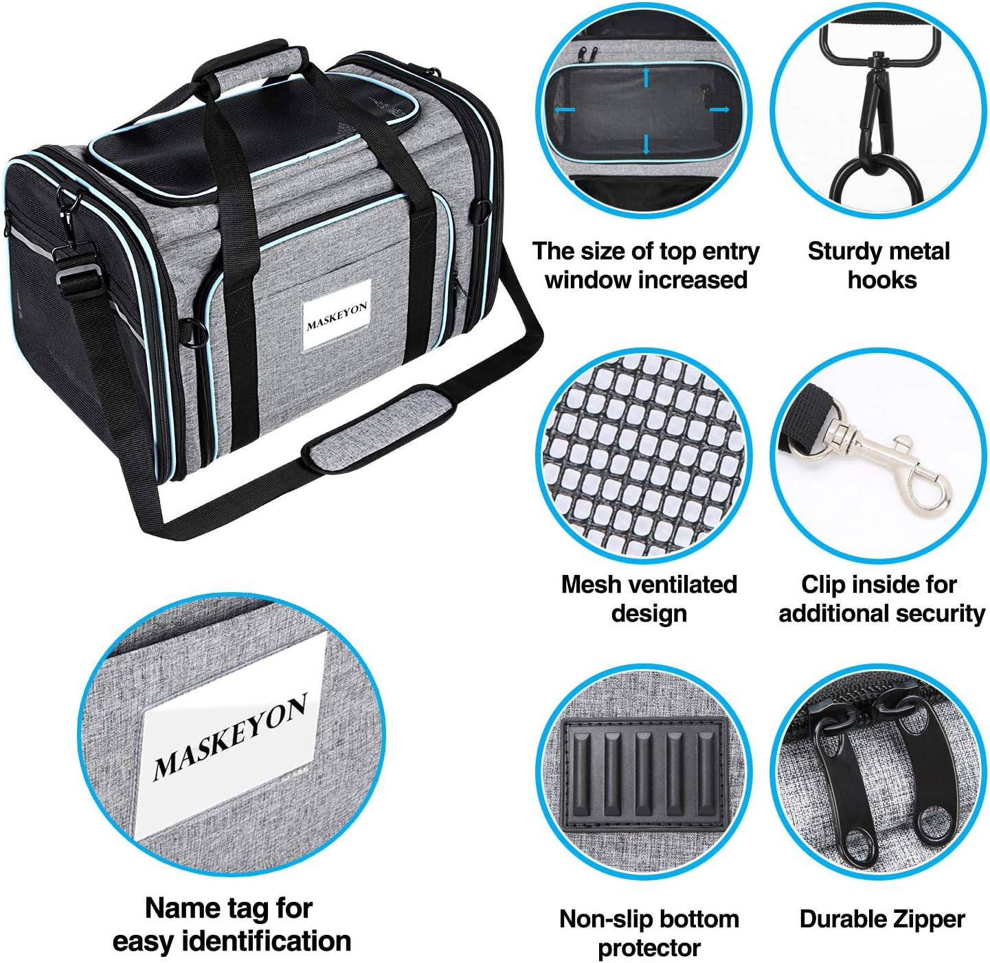 MASKEYON Airline Approved Portable Pet Carrier 2 Sides Expandable Soft-Sided Large Cats Carrier Collapsible Kennel Travel TSA Carrier 4 Doors with Removable Pads and 3 Pockets for Puppy Small Dogs image number 2