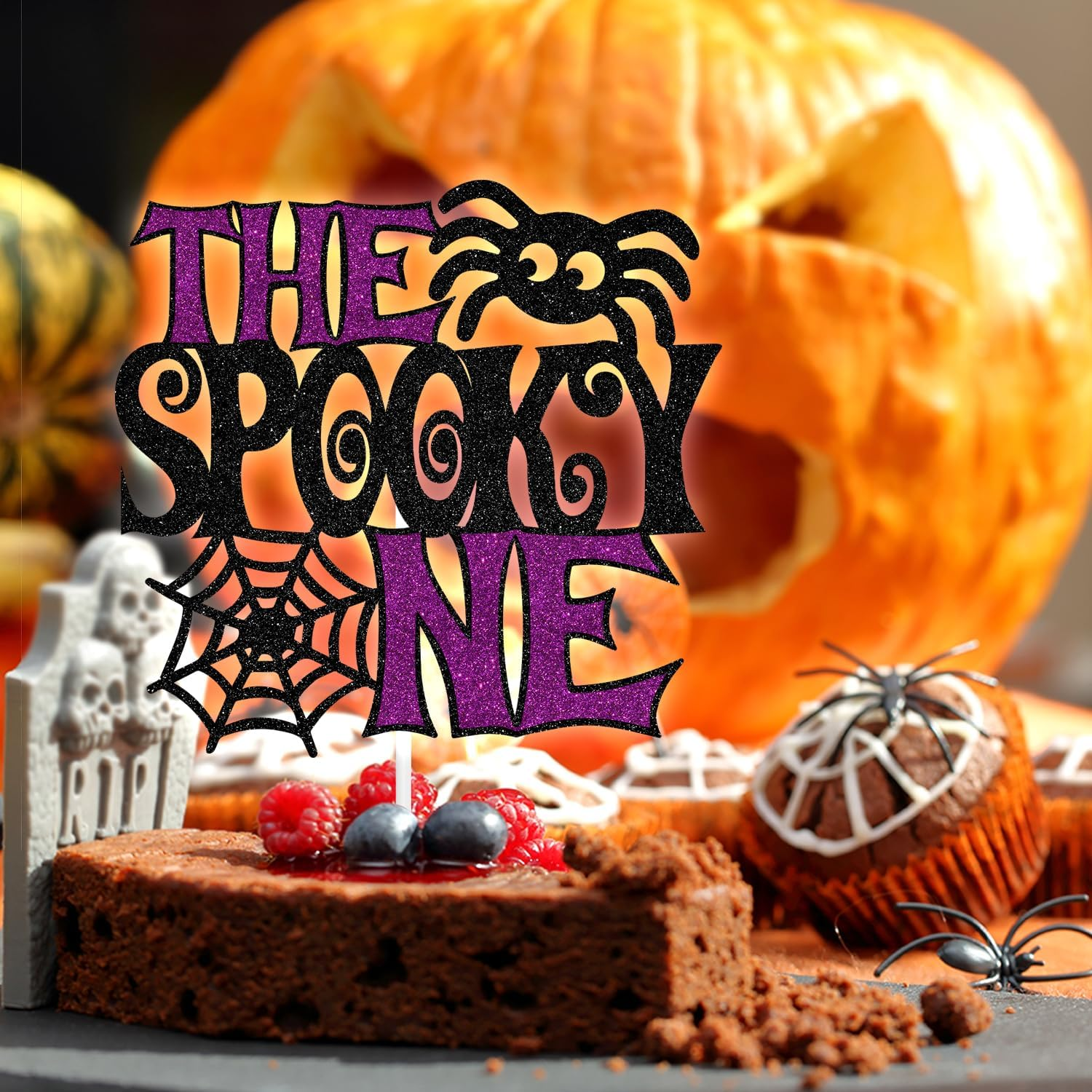 The Spooky One Cake Topper,Ghost Boo Bat Cake Decor, Halloween 1St Birthday/Baby Shower Party Decoration Supplies for Boys Girls image number 1