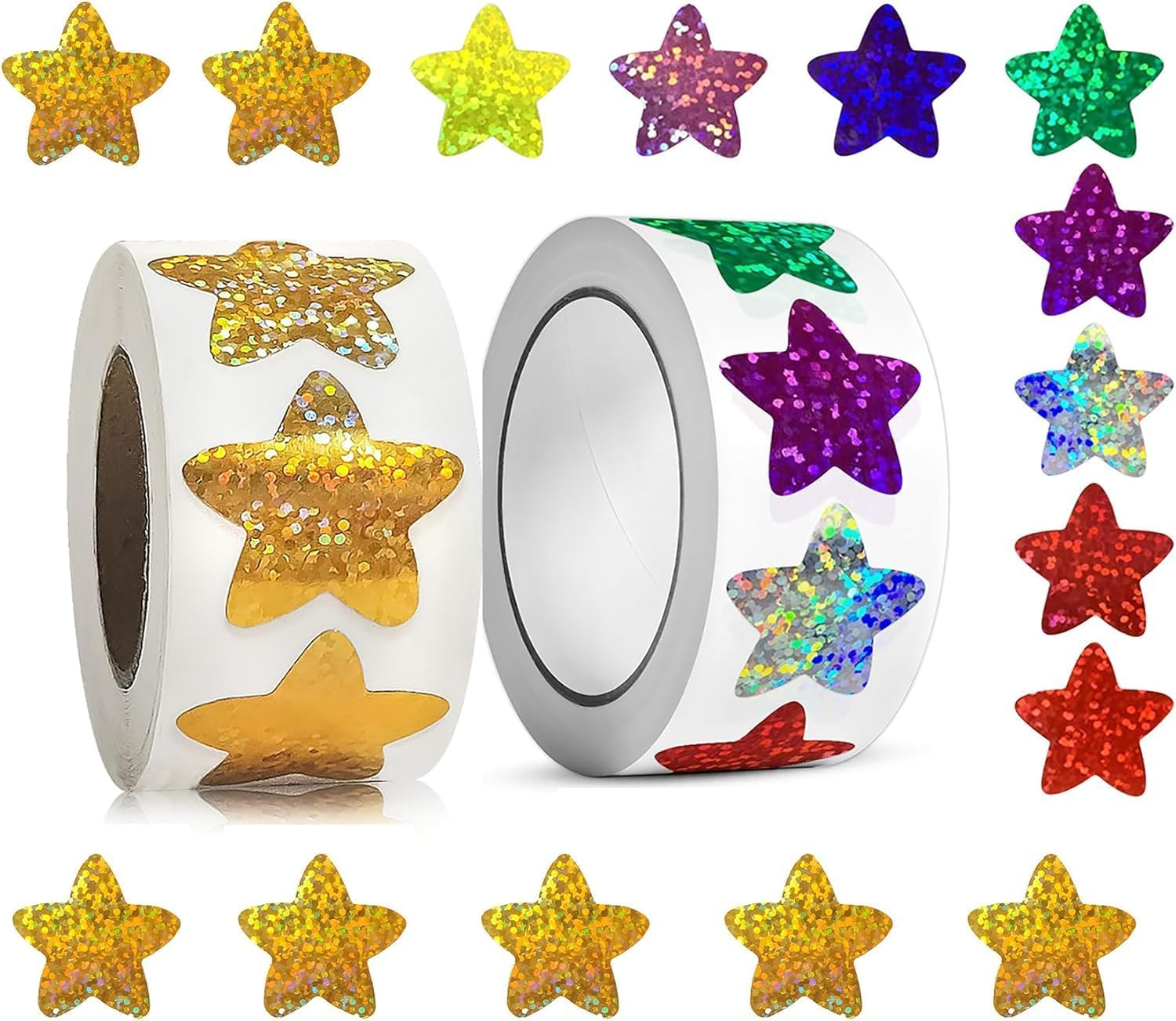 1000PCS Multicolor Star Stickers, Sparkly Foil Small Star Stickers, Motivational Stickers 1" Diameter for Kids Reward, Arts and Crafts and Homeschool Teacher Supplies Planner and School Classroom