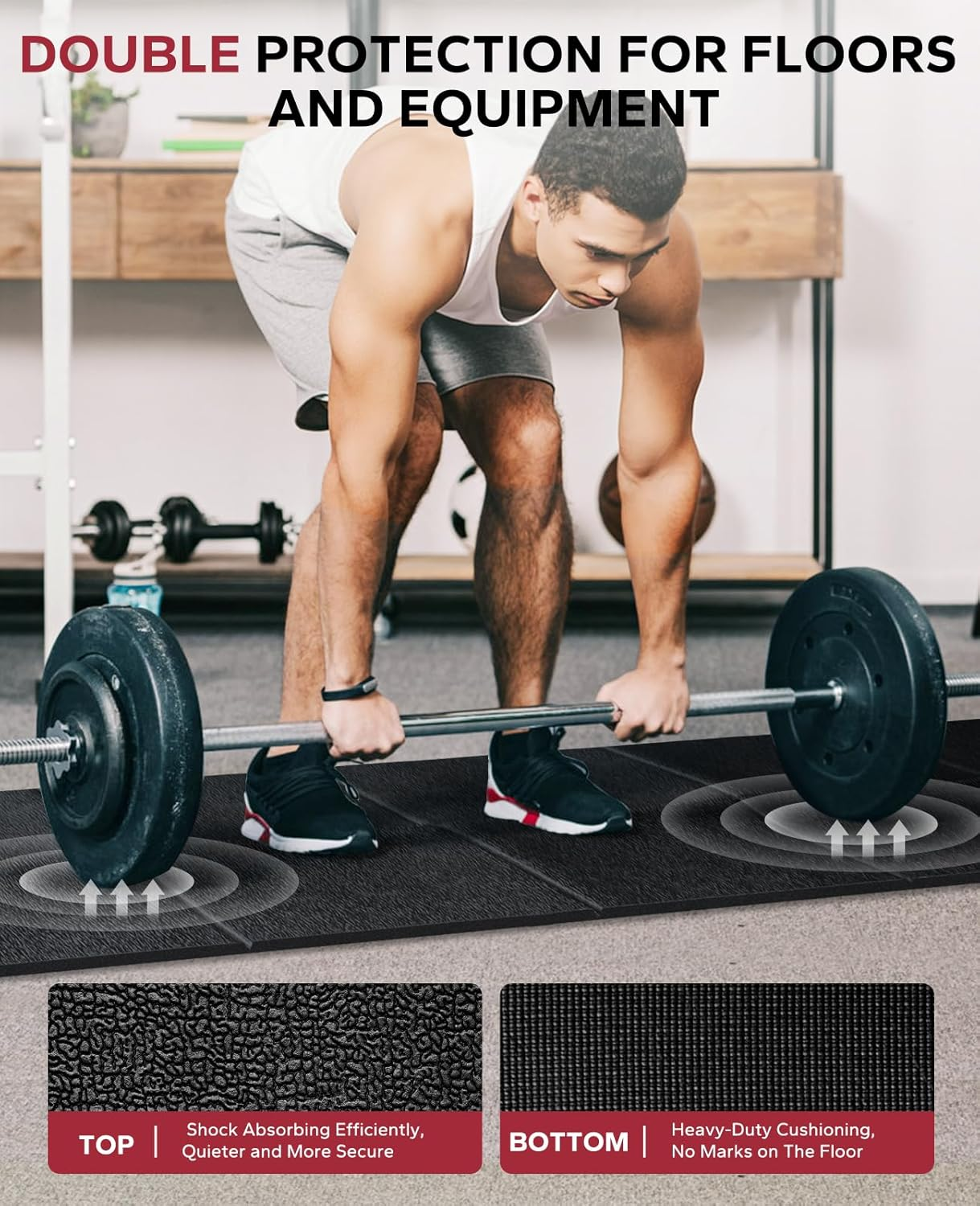 HAPBEAR Foldable Exercise Equipment Mat, 173&times;61Cm&times;5Mm Thick, Non-Slip Treadmill, Weight Bench & Walking Pad Mat for Carpet & Hardwood Floors, Shock Absorbing Floor Protector for Home Gym image number 3